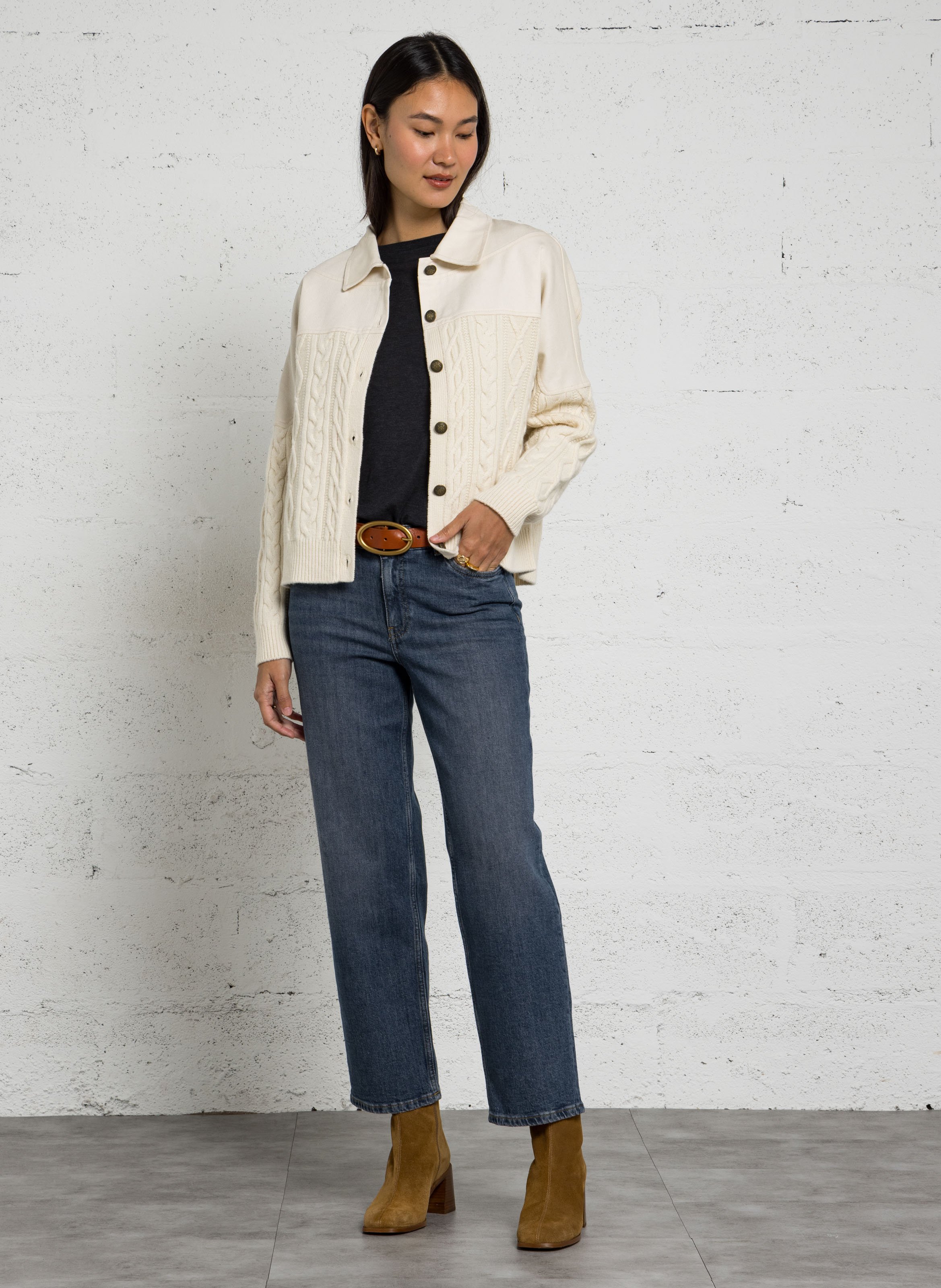 Cropped cotton-blend jeans MAISON 123 Blue