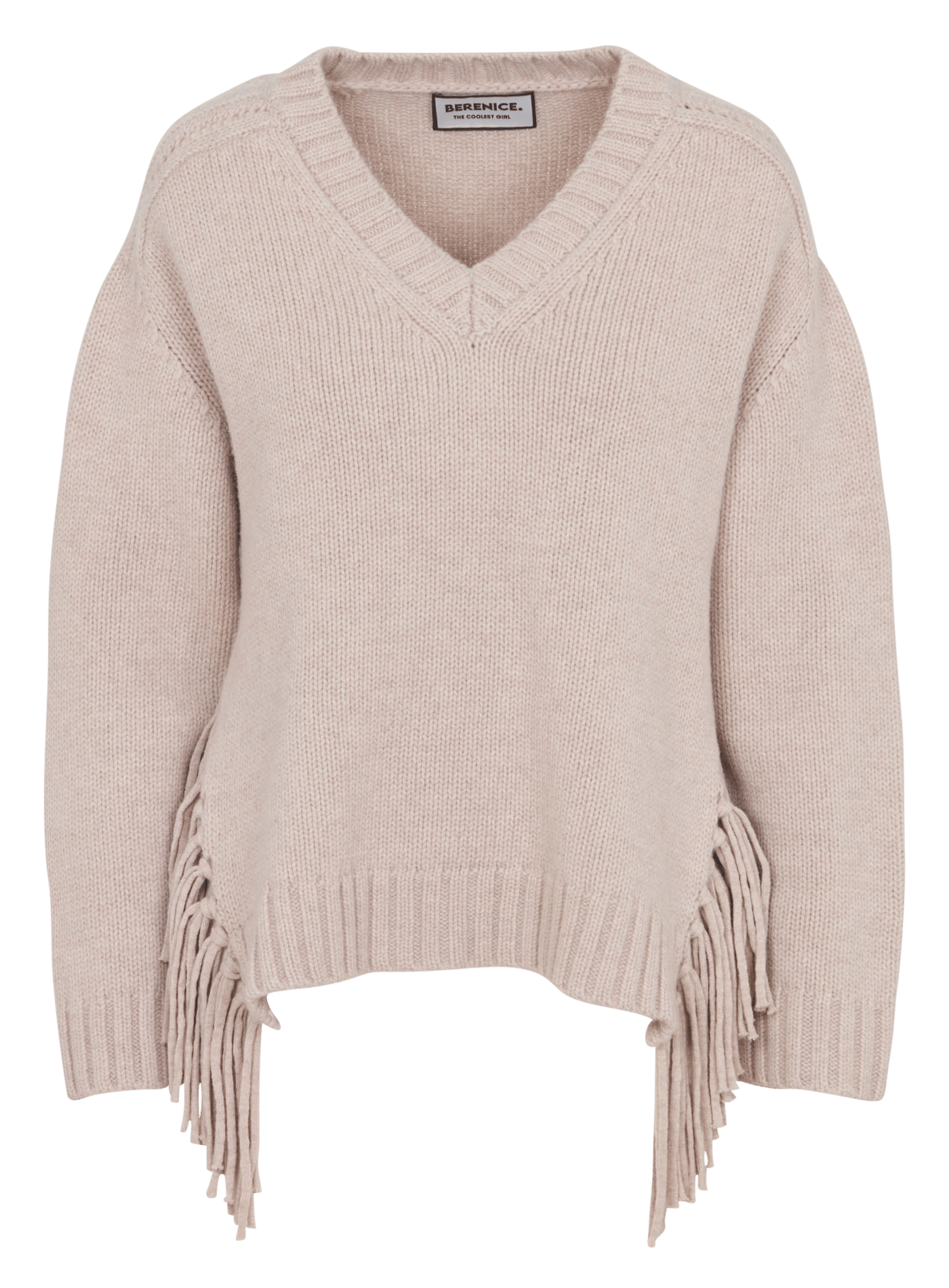 Gerade geschnittener Wollpullover mit V-Ausschnitt BERENICE Beige