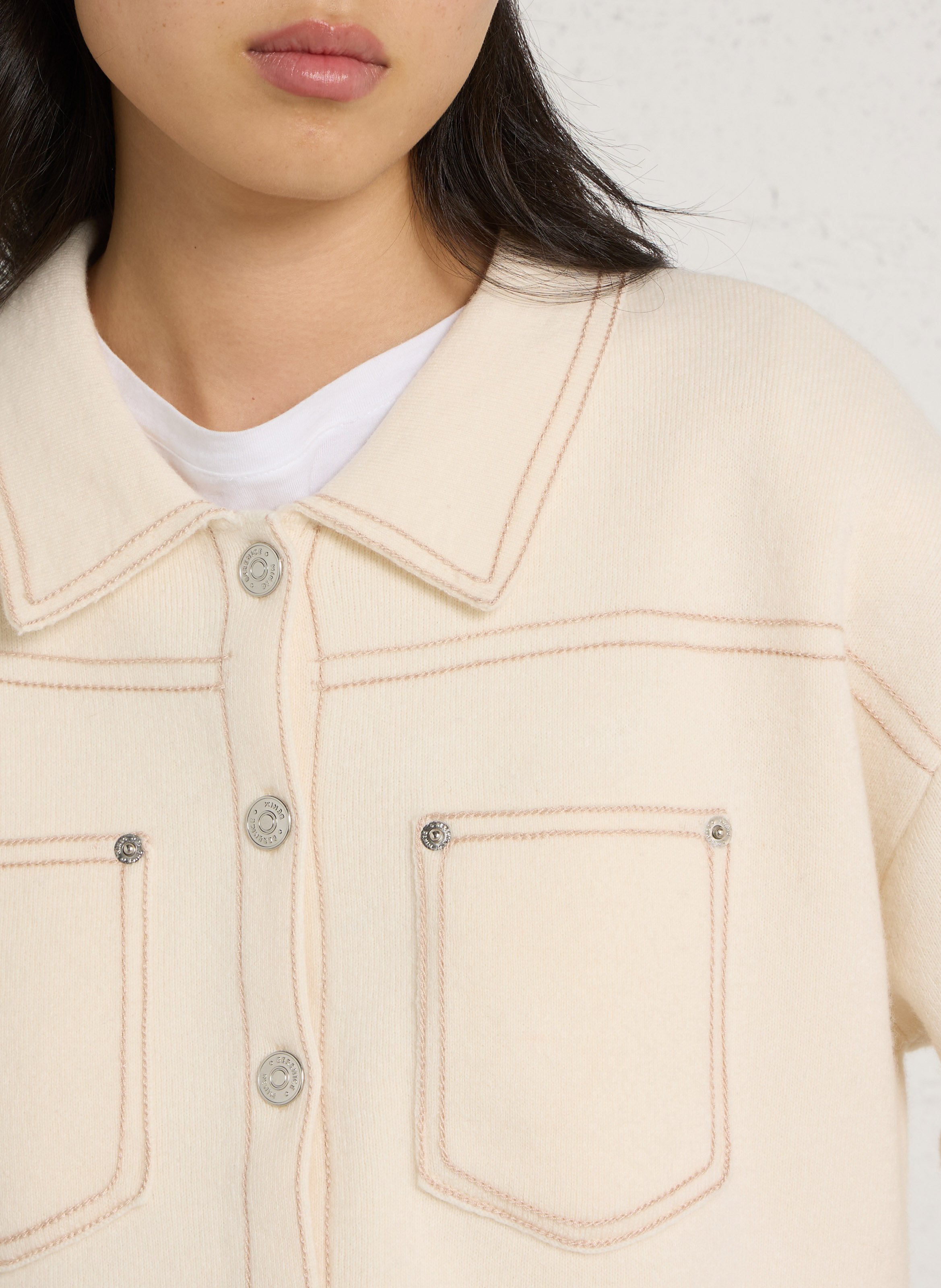 Cardigan ample à surpiqûres en laine BERENICE Blanc