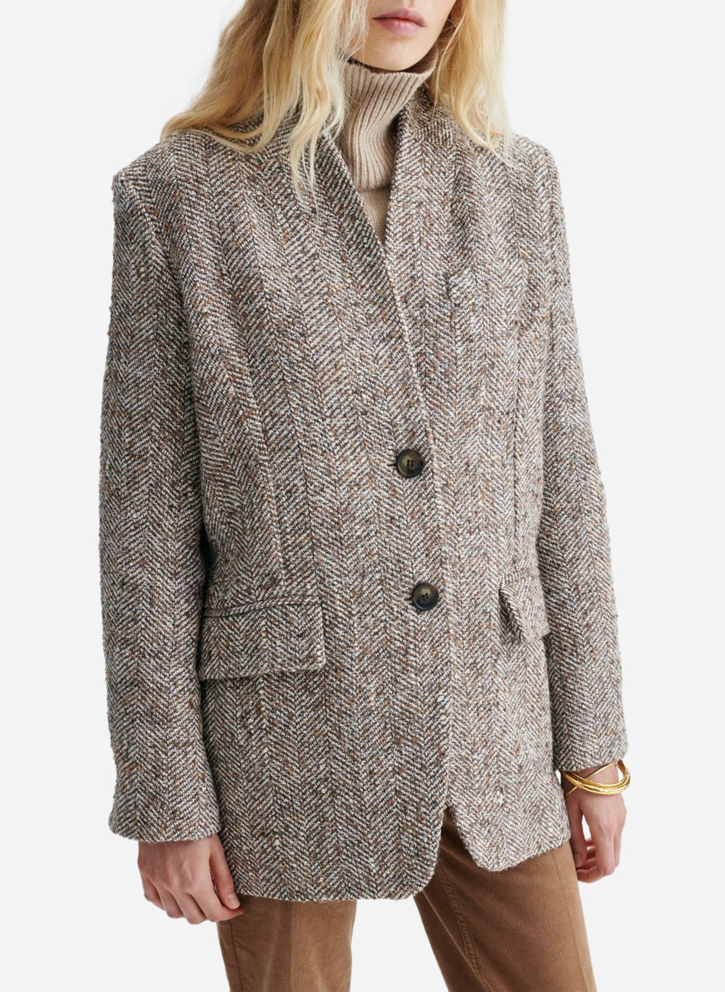 Gerade geschnittene Jacke mit Fischgrätmuster VANESSA BRUNO Beige