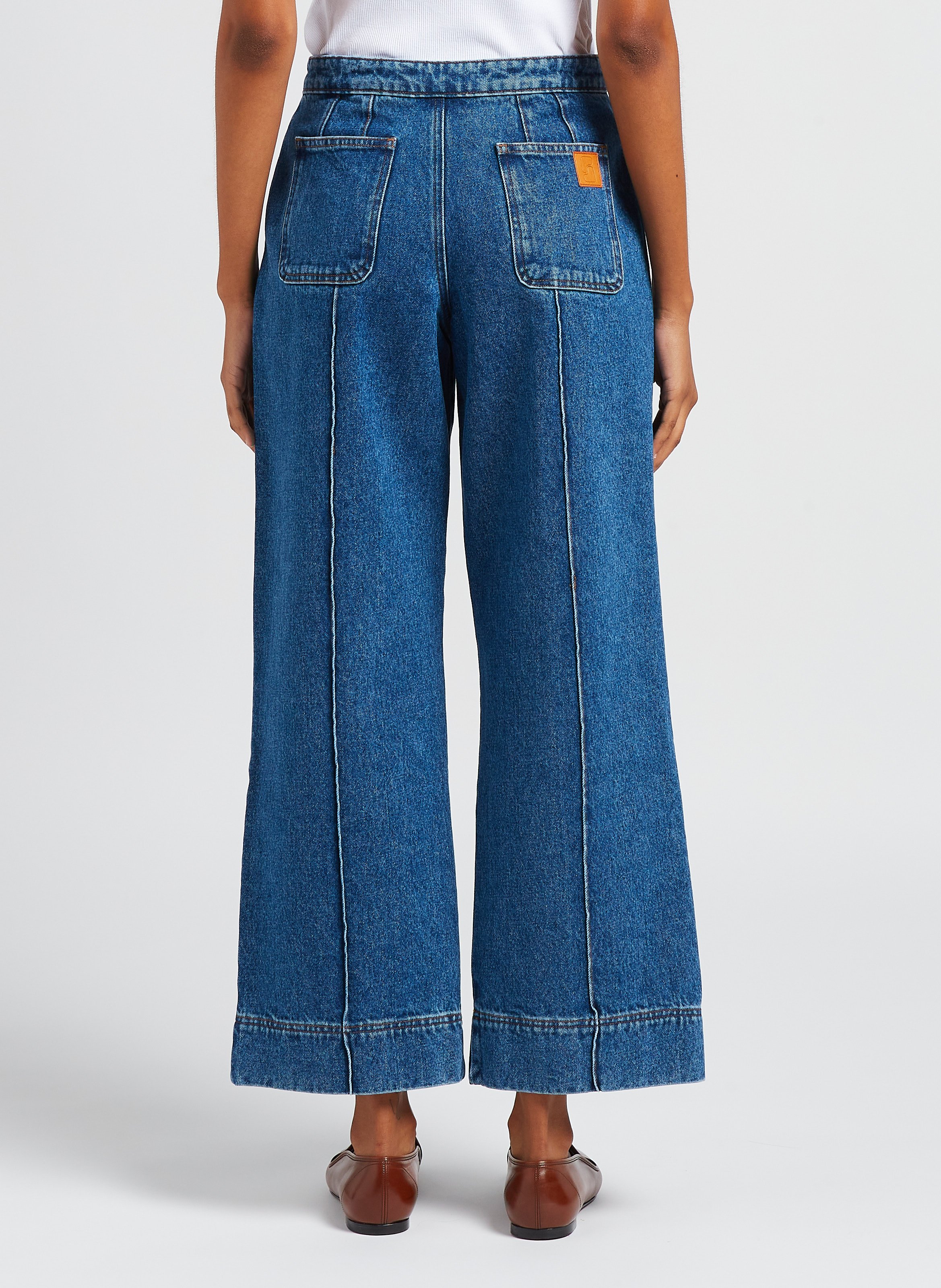 Jean évasé et délavé en coton  SOEUR Bleu