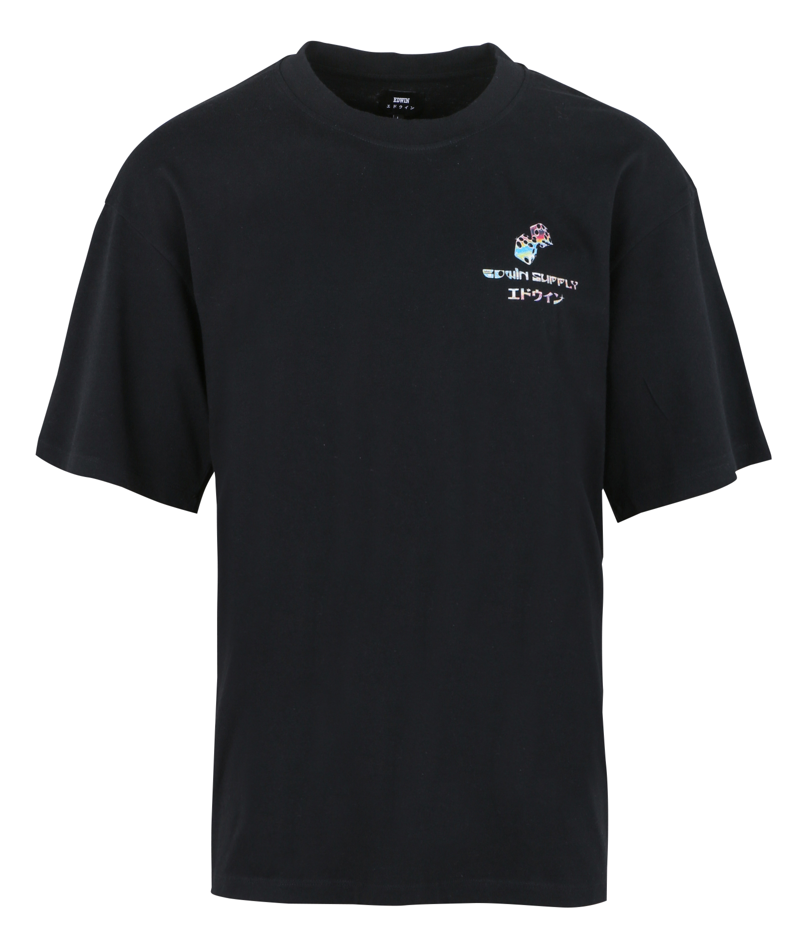 Round-neck cotton T-shirt with screen print EDWIN Black