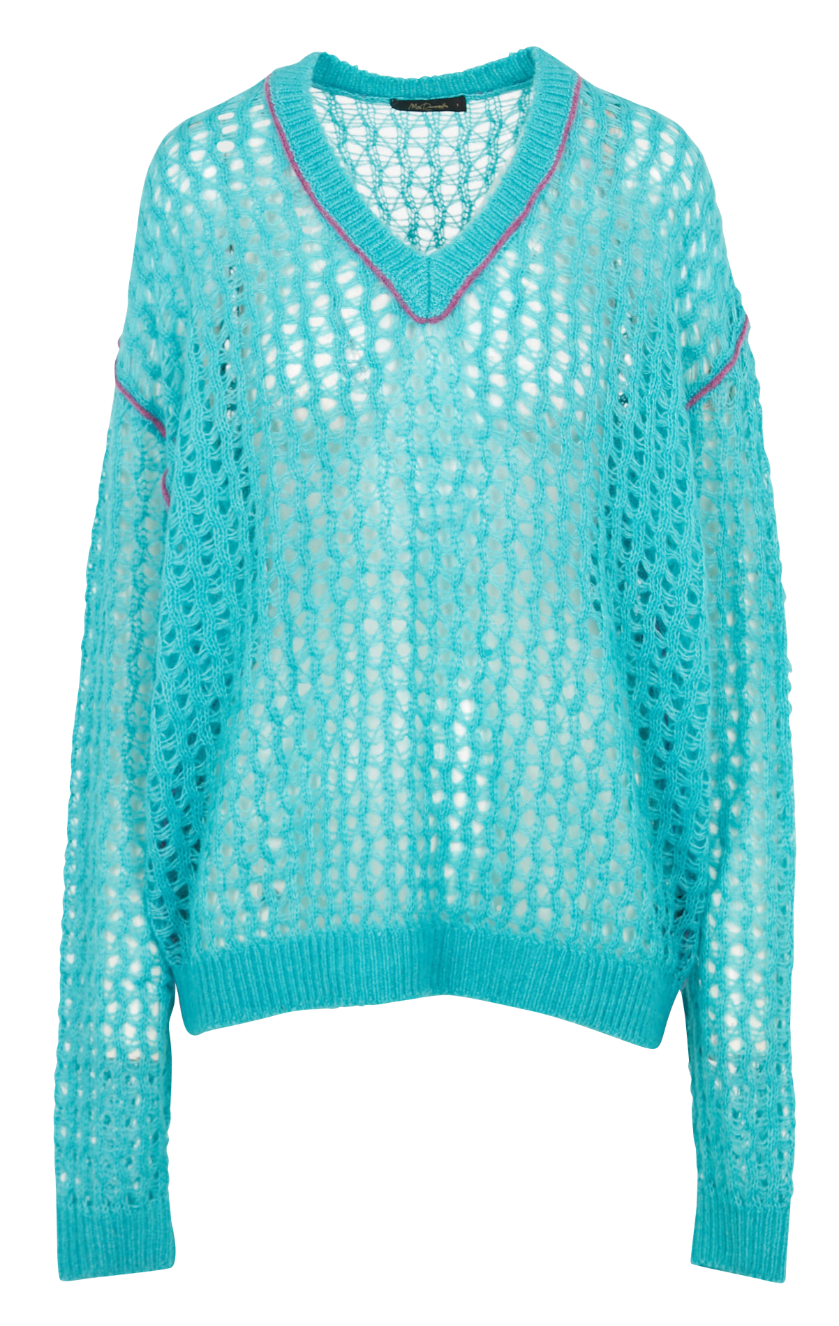 Pull col V en maille filet TAKEKO Bleu
