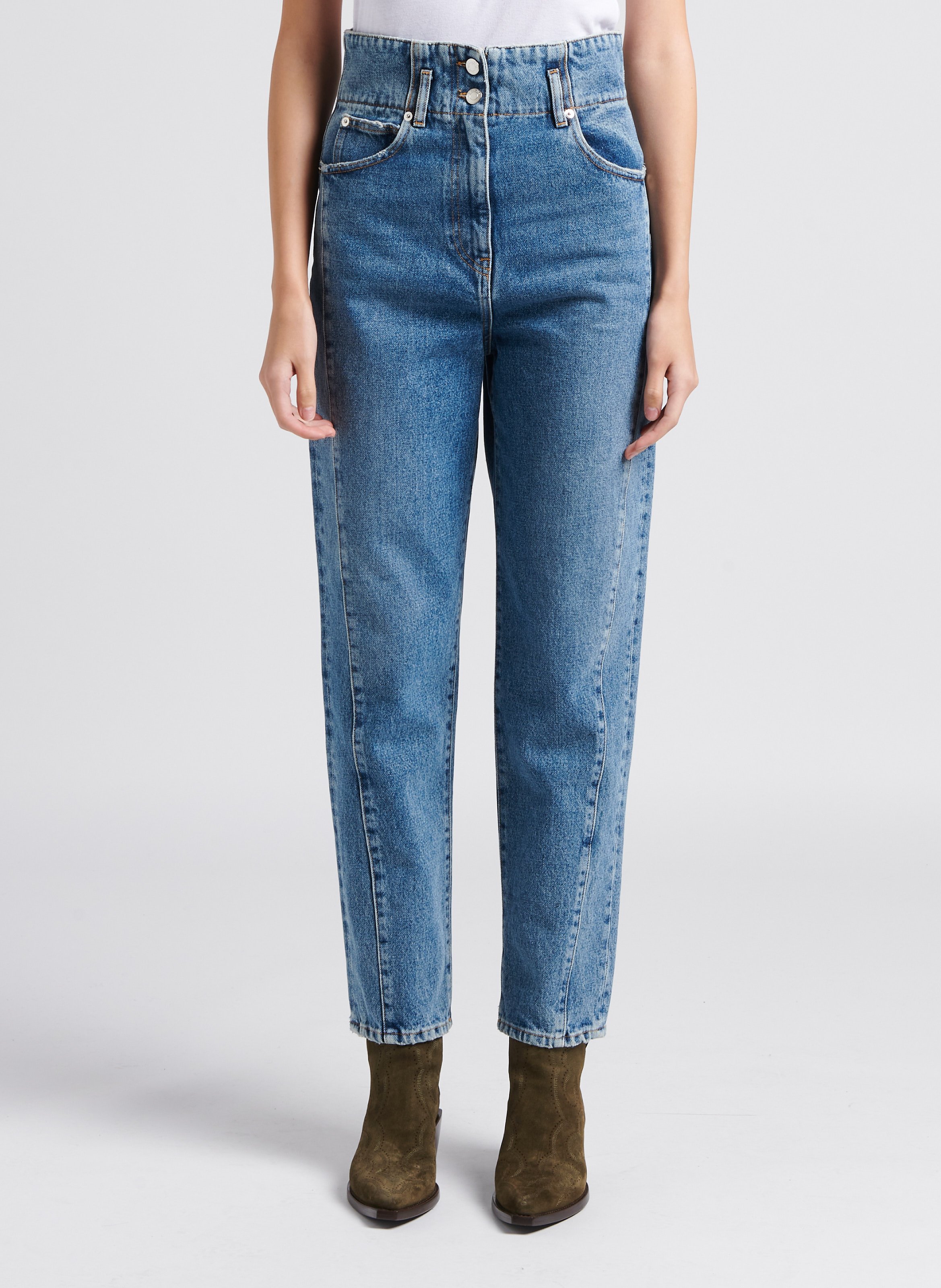 Jeans with rhinestones in blended cotton Light blue denim