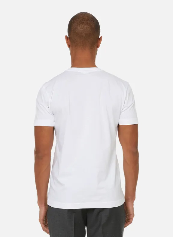 Gestreiftes Midi-Baumwollkleid mit klassischem Kragen und Gürtel AU PRINTEMPS PARIS Weiss