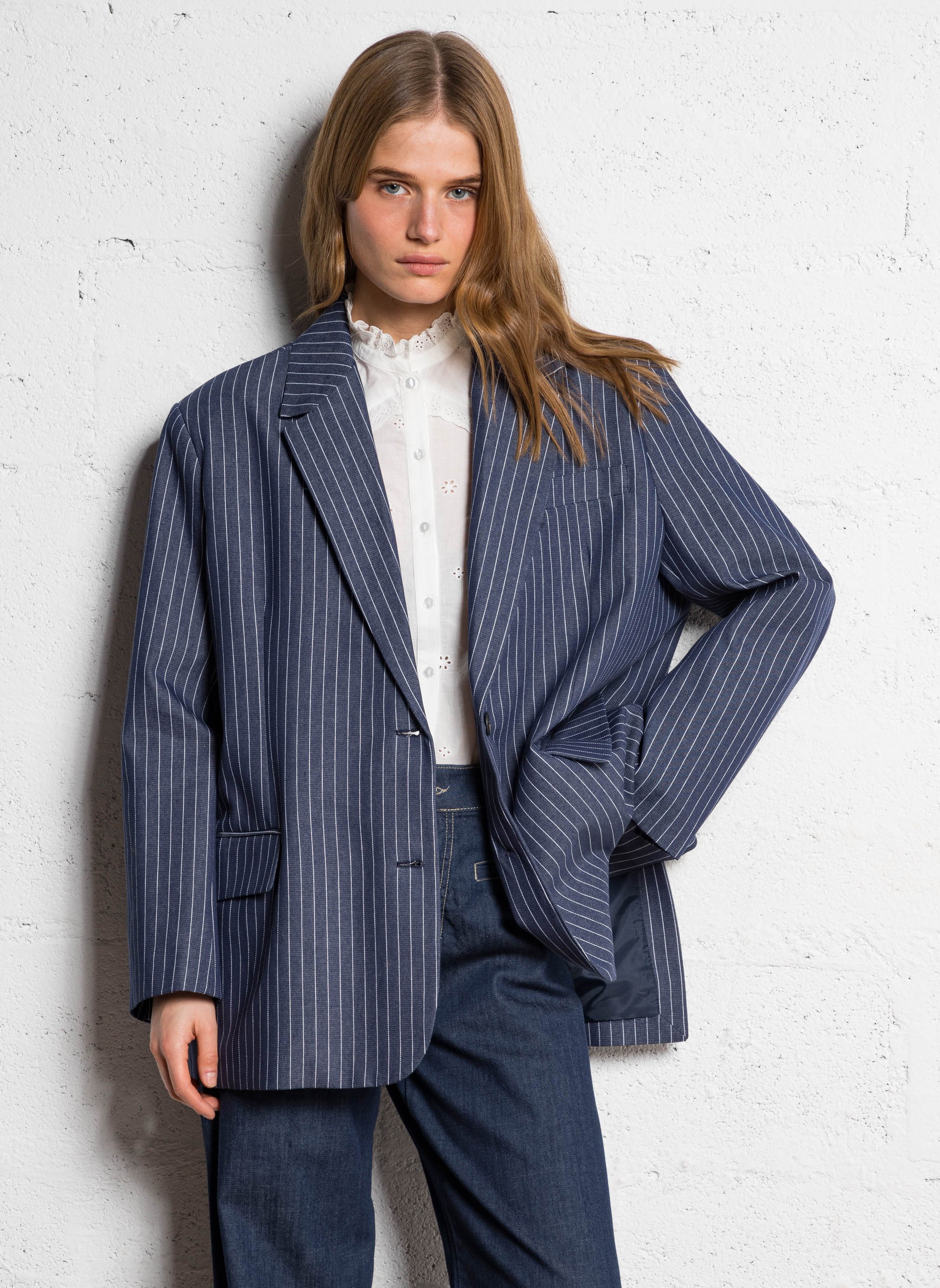 Veste oversize en coton rayé PLEASE Bleu