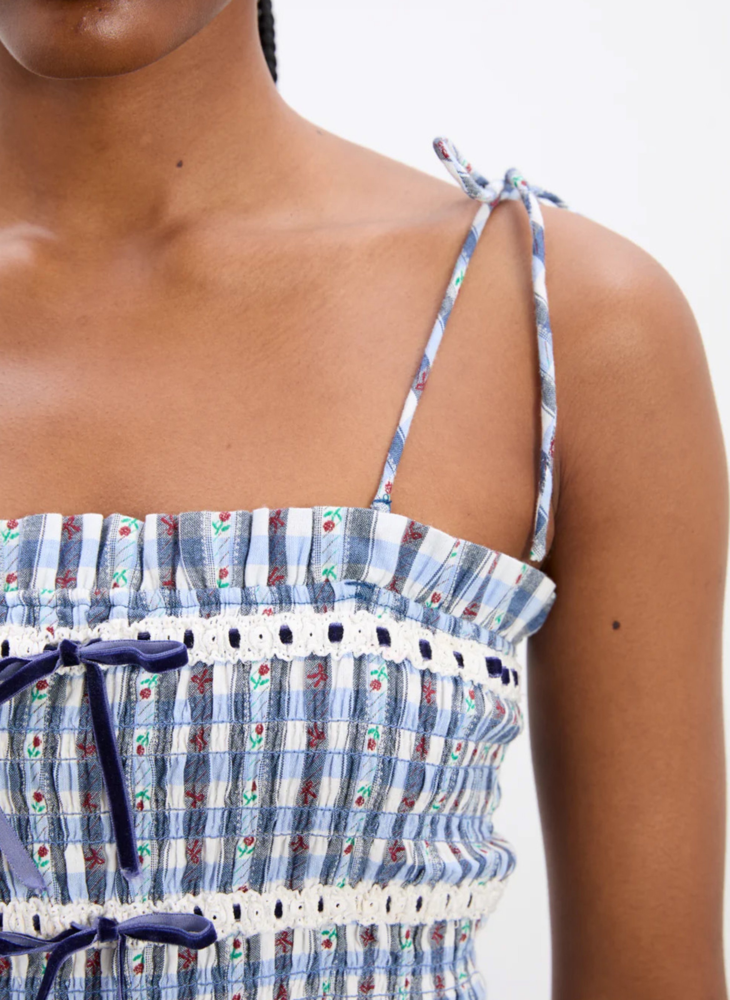 Square Neck Striped Organic Cotton Top DAMSON MADDER Blue