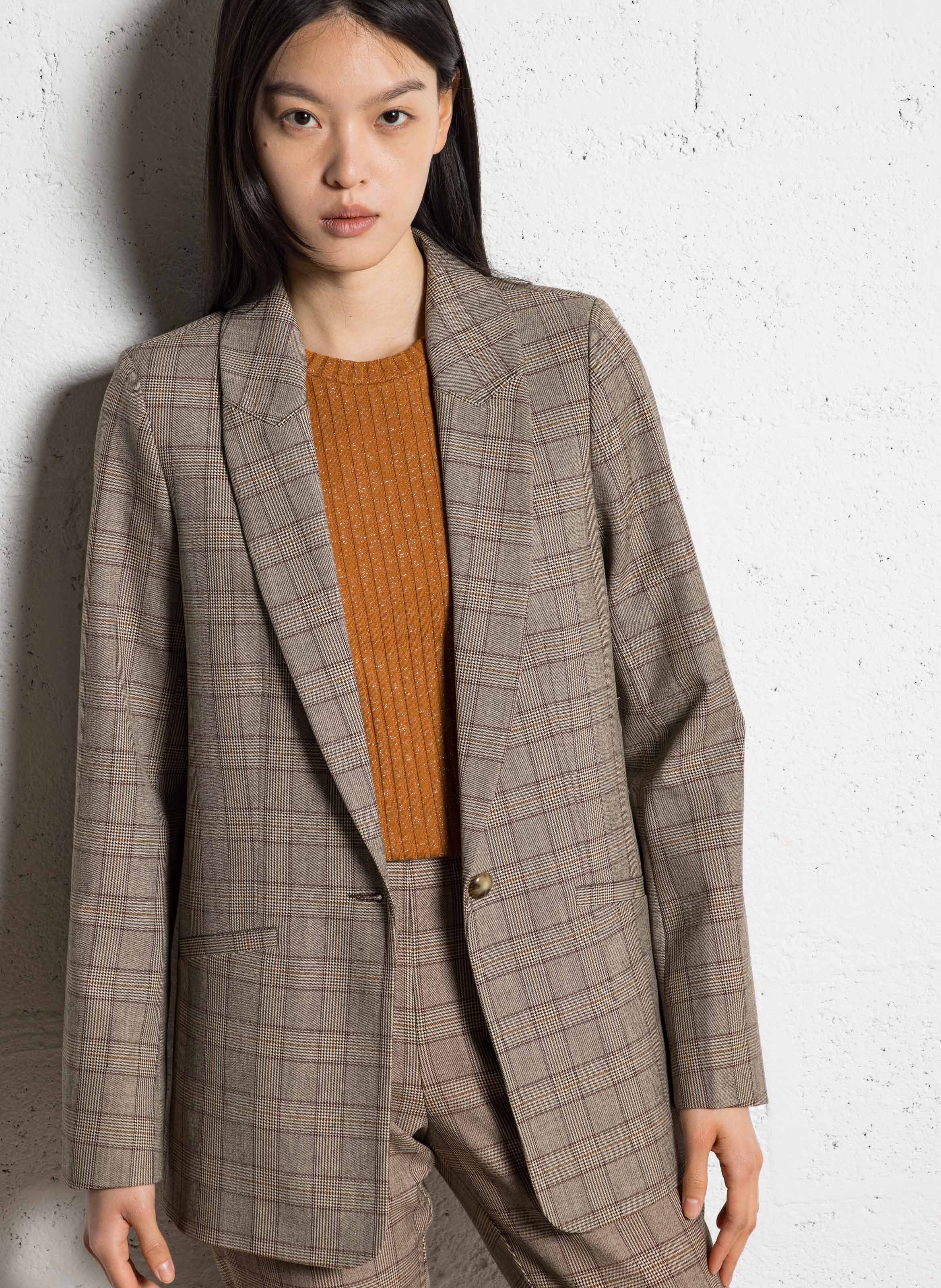 Straight wool-blend tailored jacket ONE STEP Brown