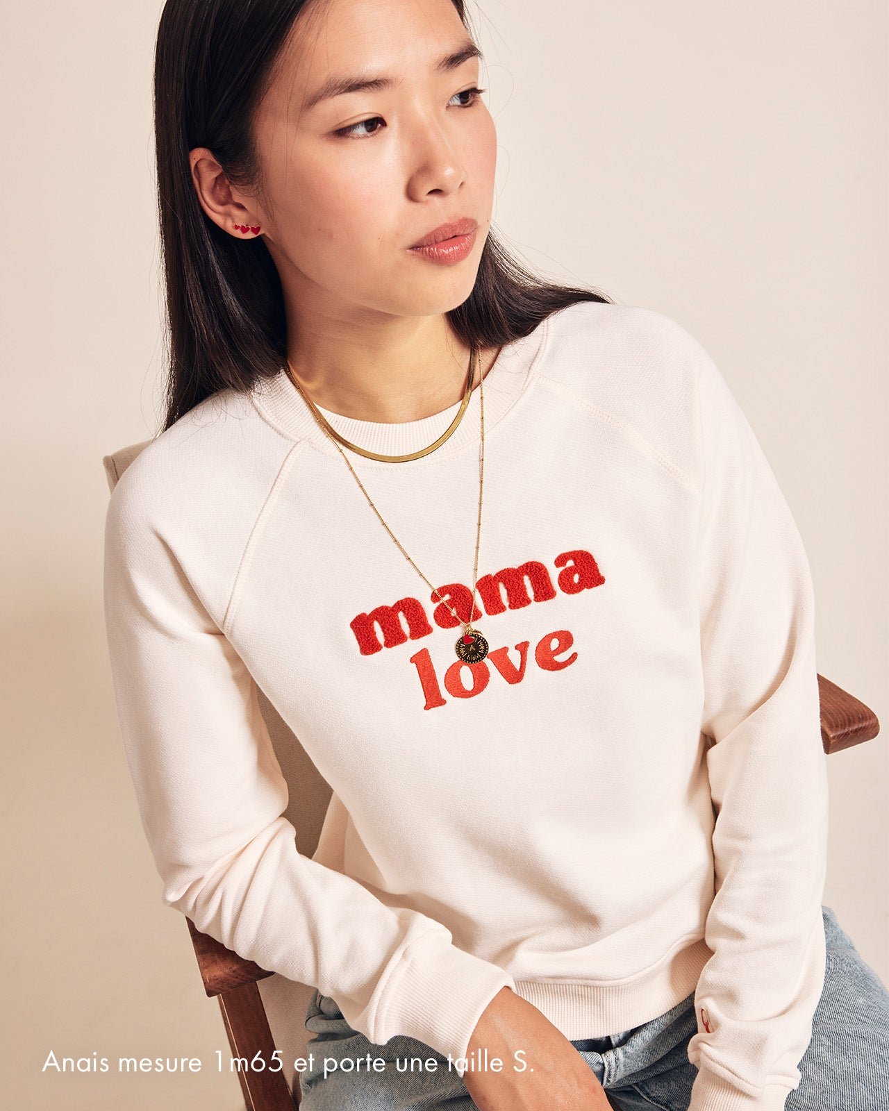 The embroidered mama love sweatshirt in organic cotton EMOI EMOI White