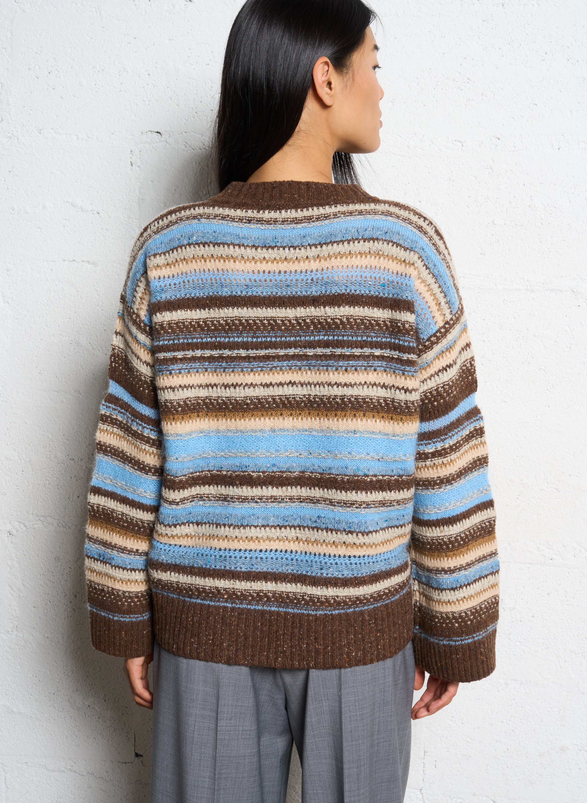 Pull large à rayures en laine mélangée MOMONI Marron
