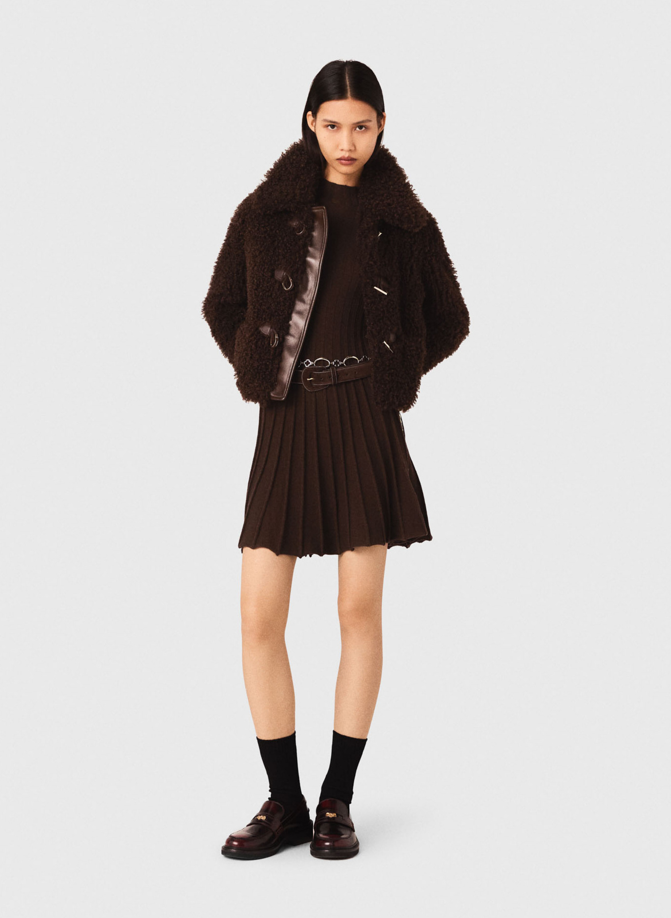 Veste col classique en fausse fourrure MAJE Marron