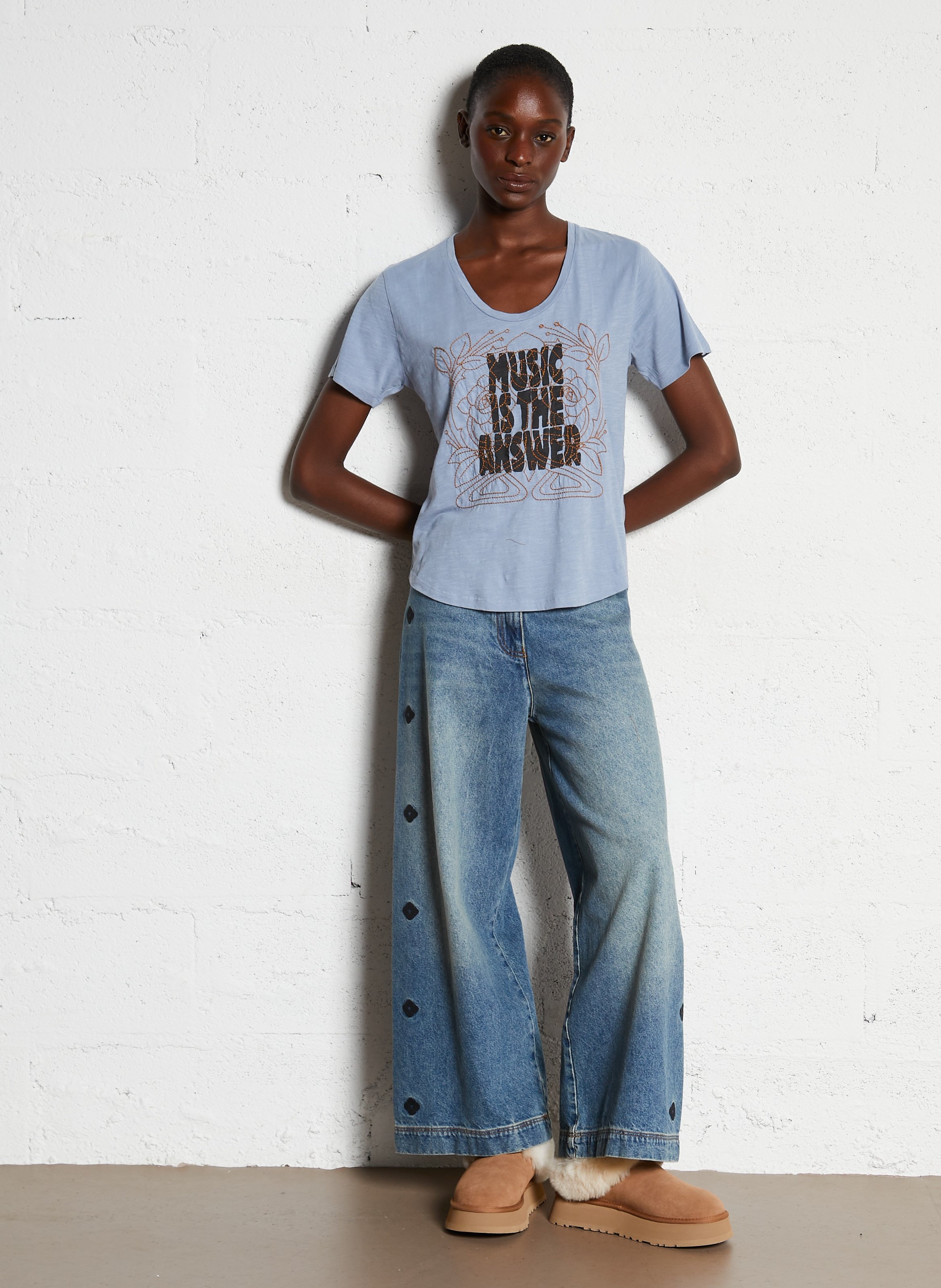 T-shirt van biokatoen met ronde hals LEON & HARPER Blauw