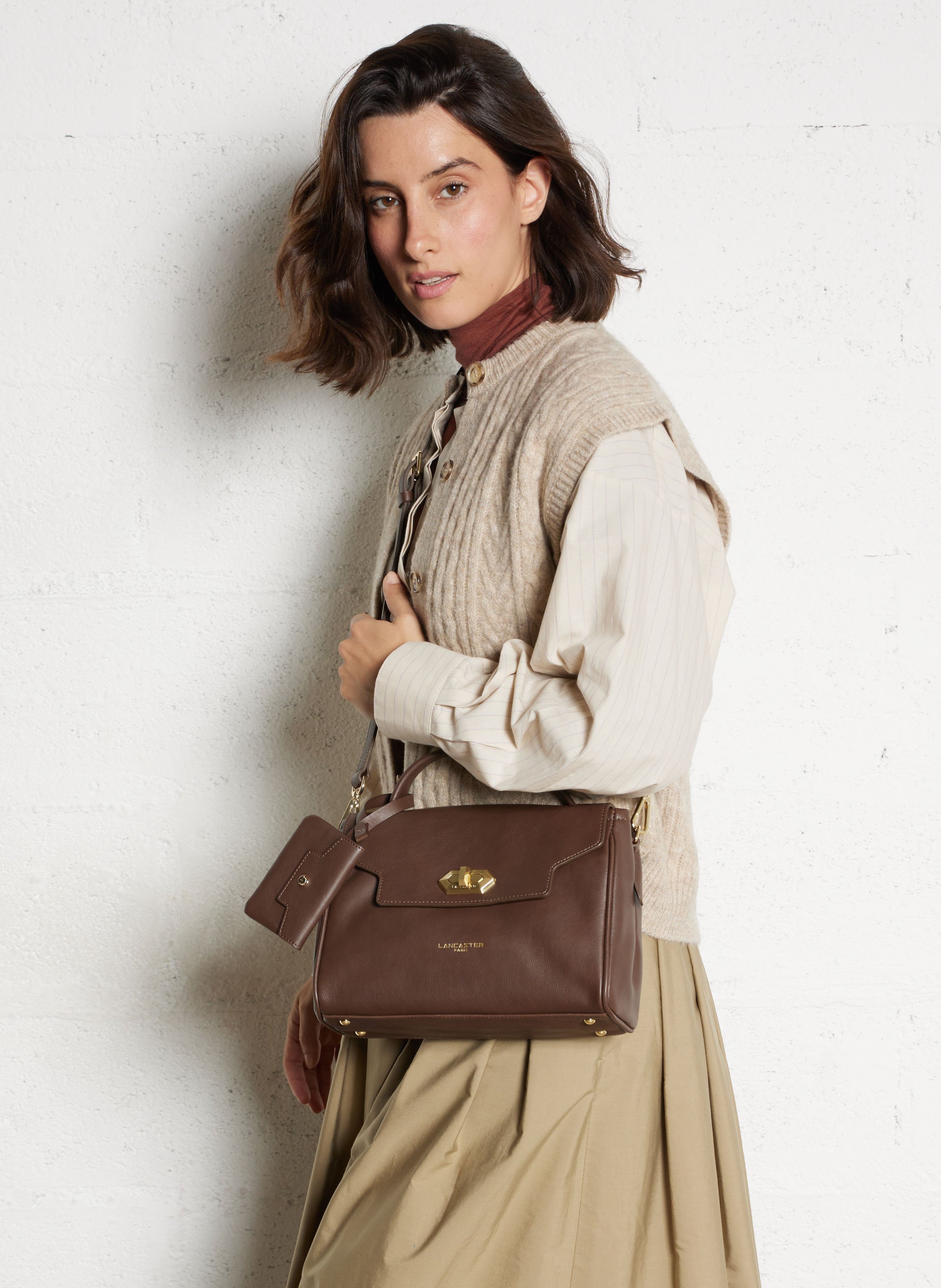 Sac à main en cuir LANCASTER PARIS Marron