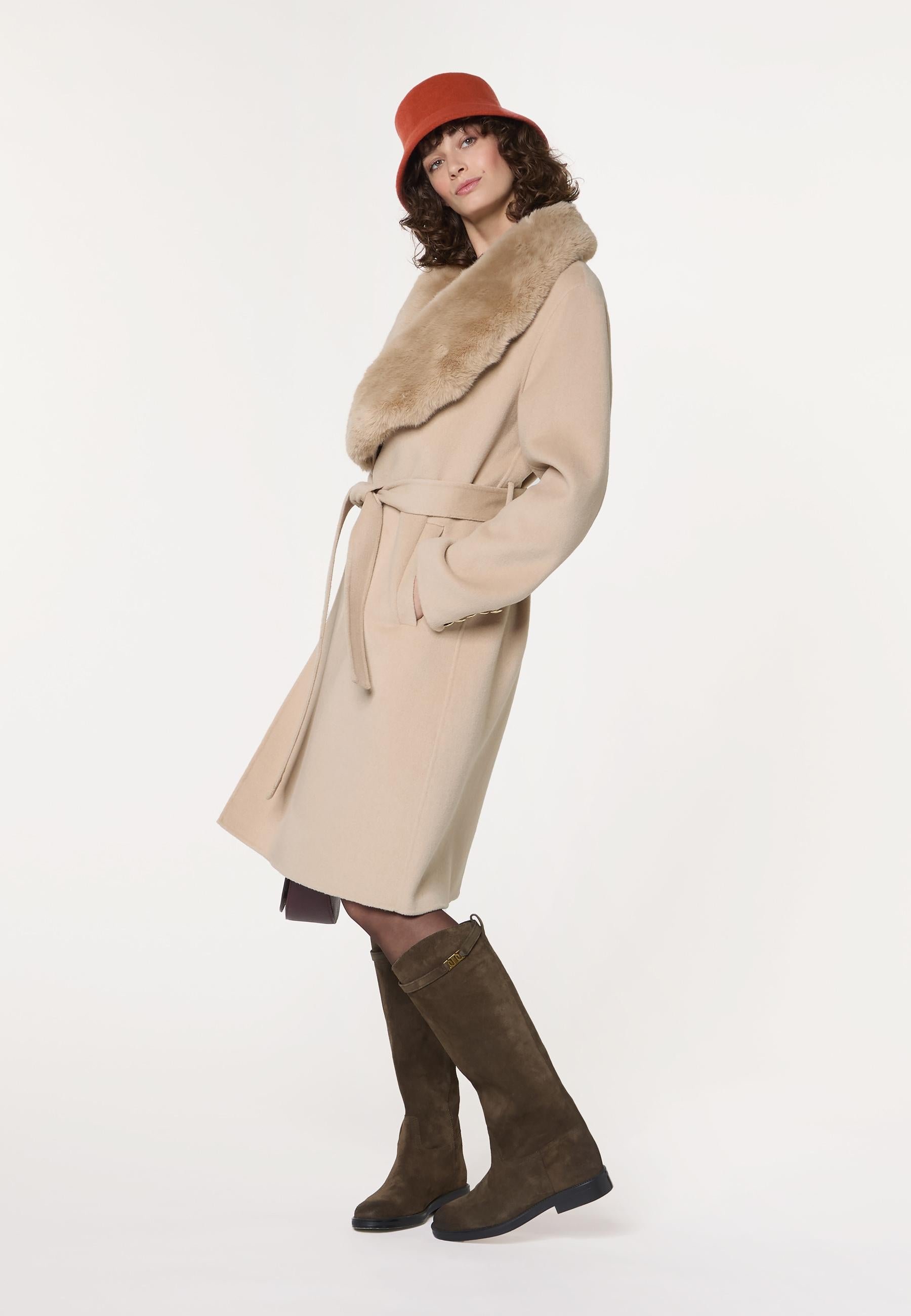 Wool coat with faux fur collar RODIER Beige