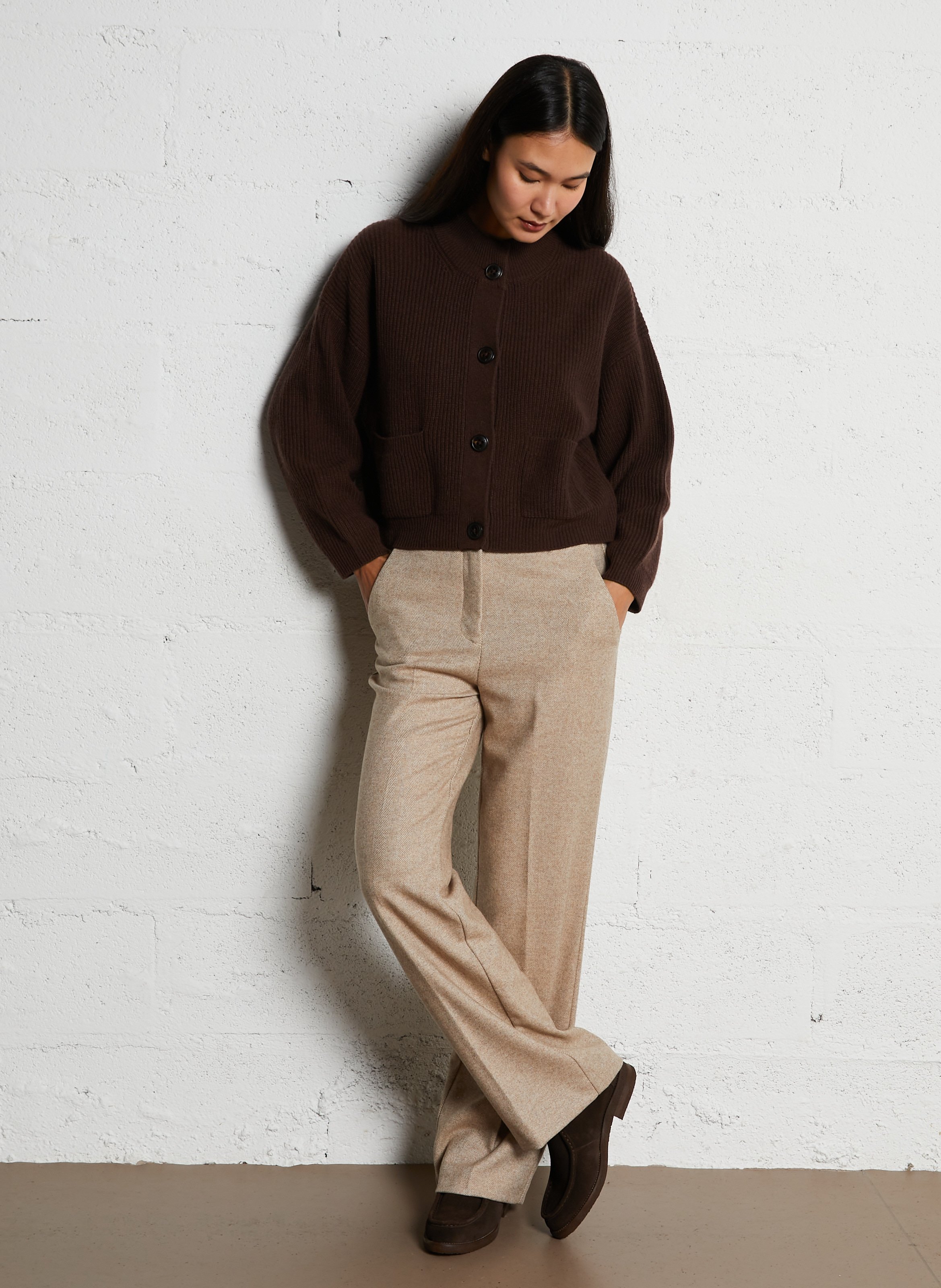 Pantalon droit en laine mélangée MOMONI Beige