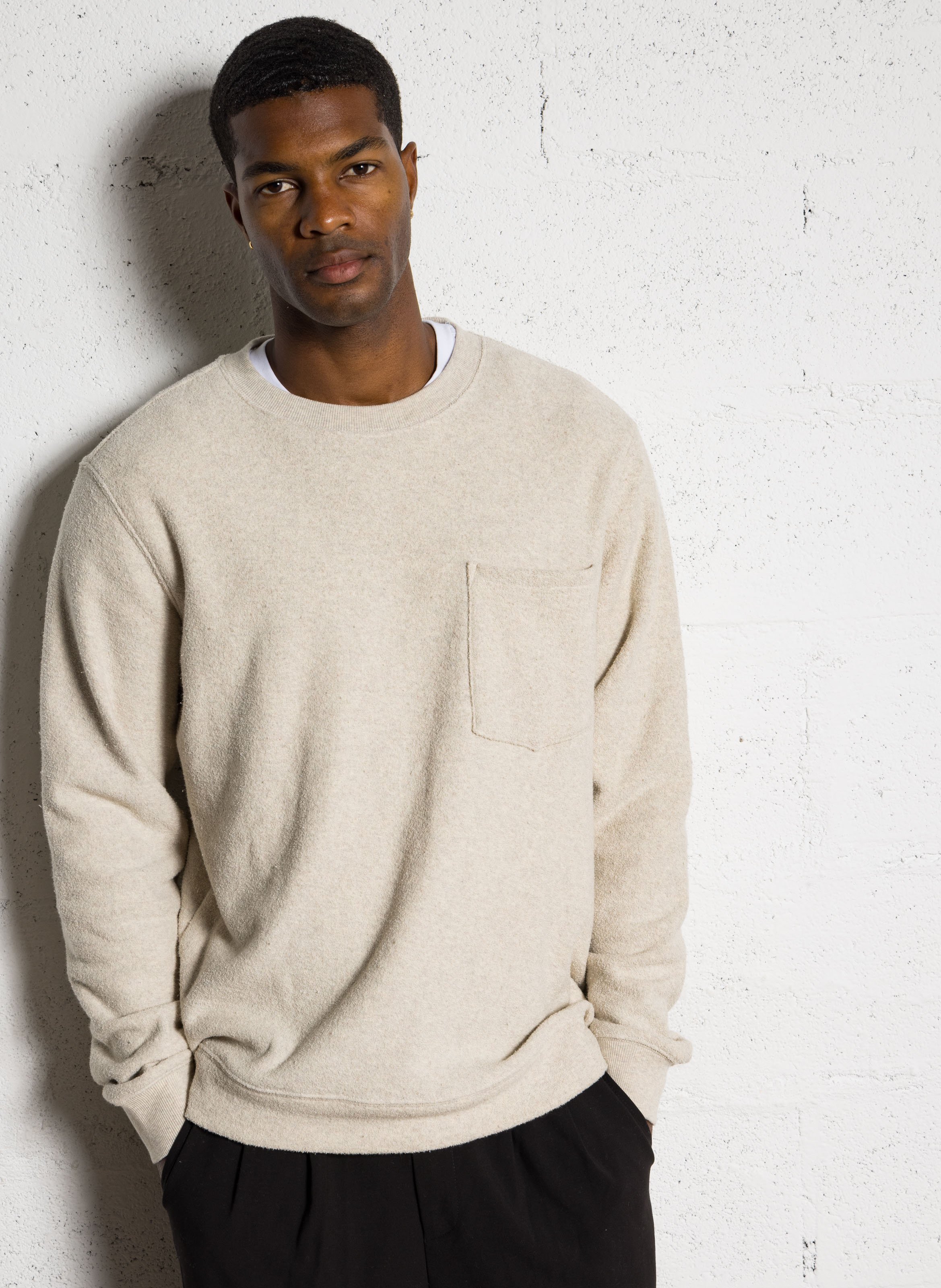 Sweat droit col rond en coton SOLID Beige