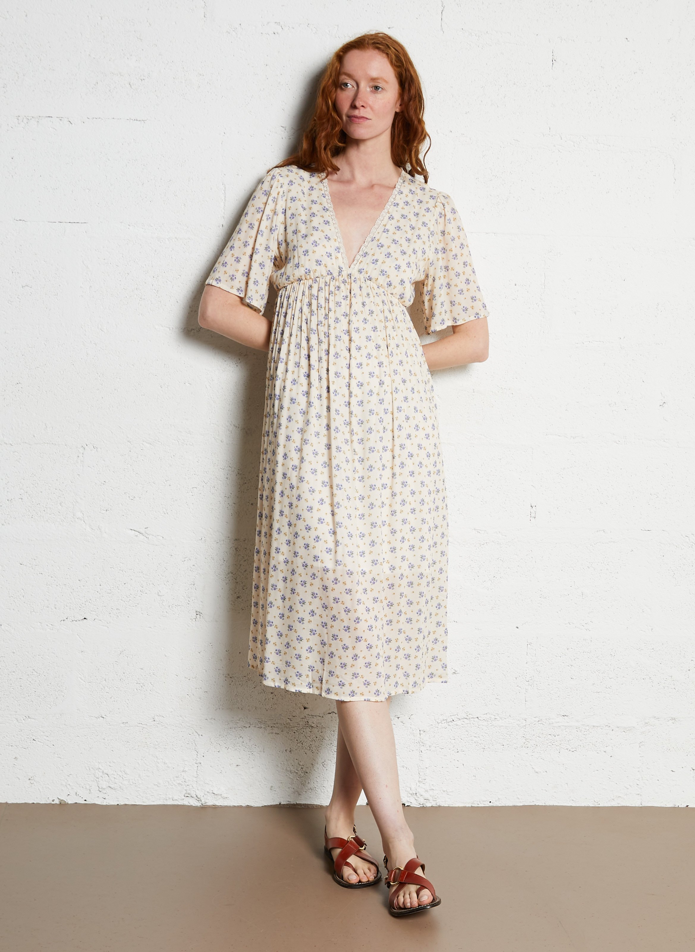 Lange jurk met V-hals EMILE ET IDA Blauw