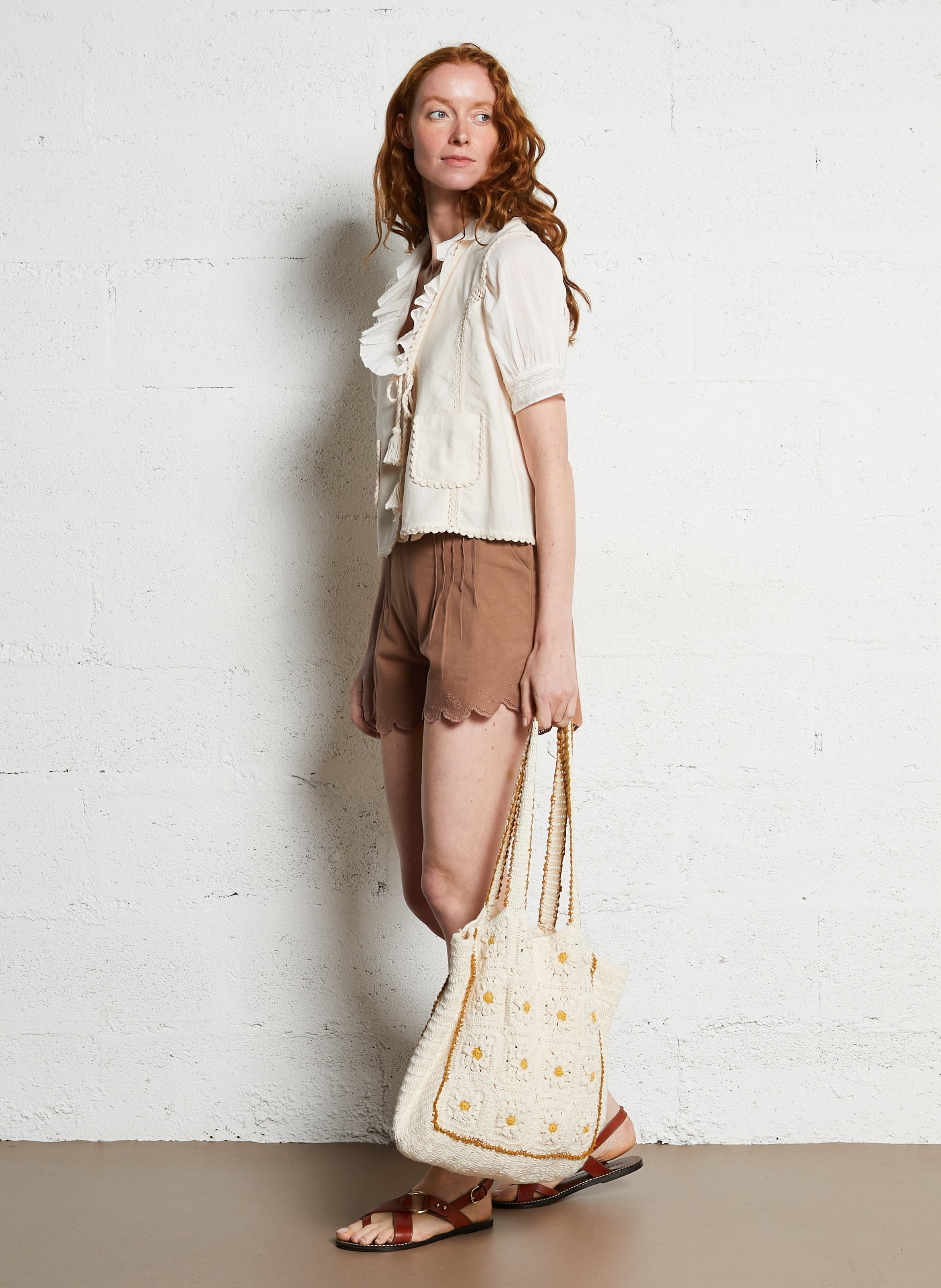 Gehaakte tas met bloemenmotief EMILE ET IDA Beige