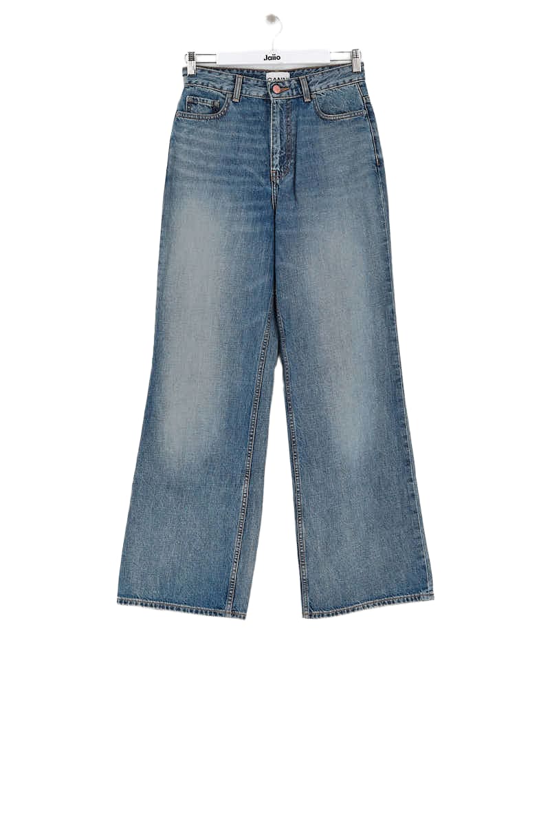 Straight cotton-blend pants GANNI - Seconde Main Blue