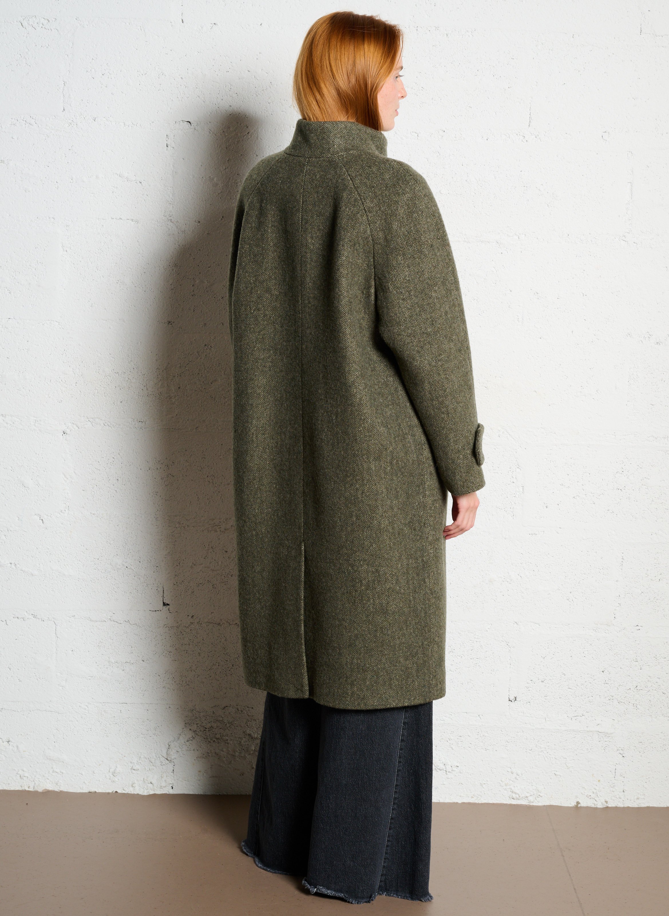 Straight wool-blend coat with high collar MAISON 123 Green