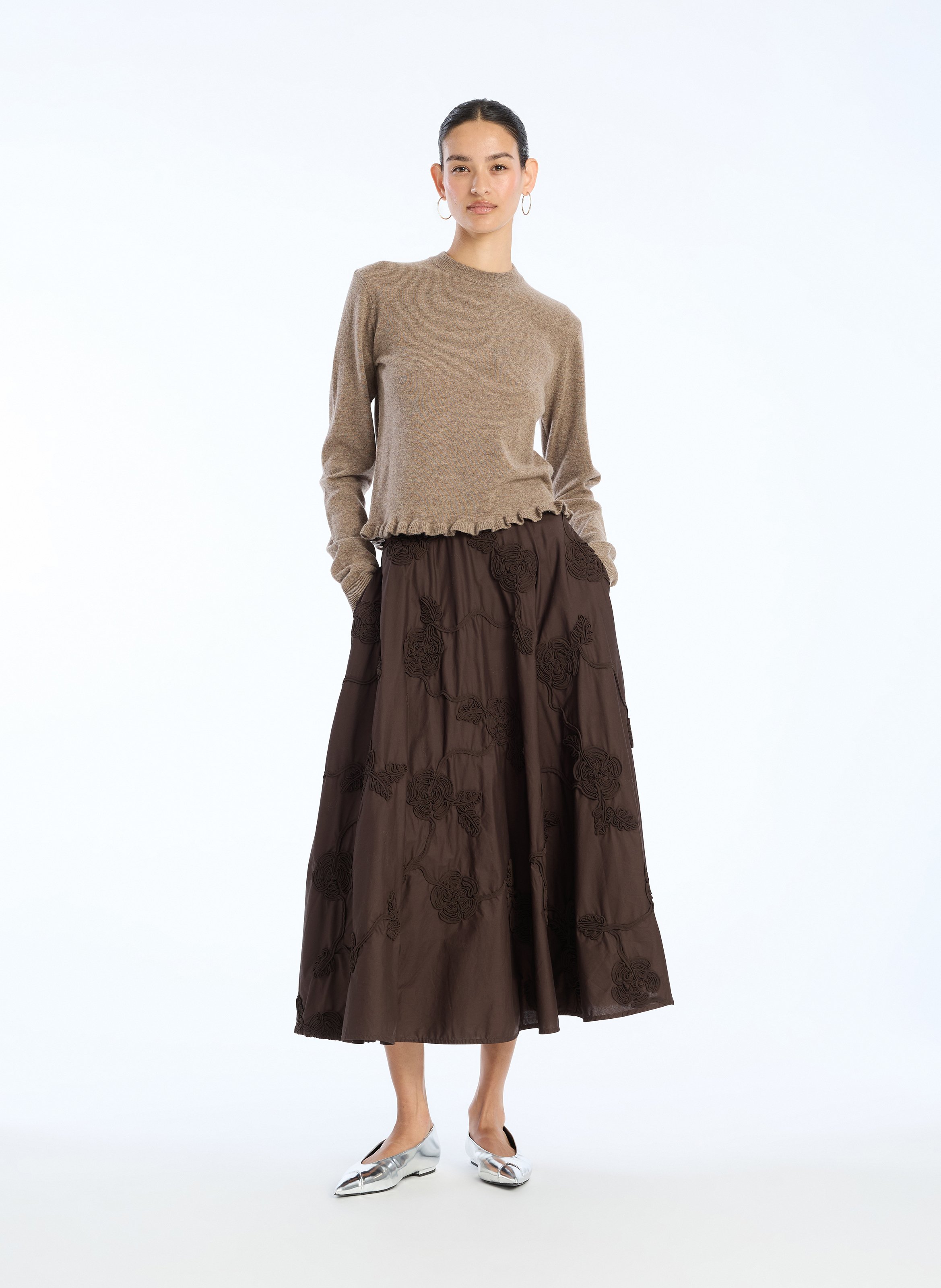 Flared cotton midi skirt ROTATE Brown