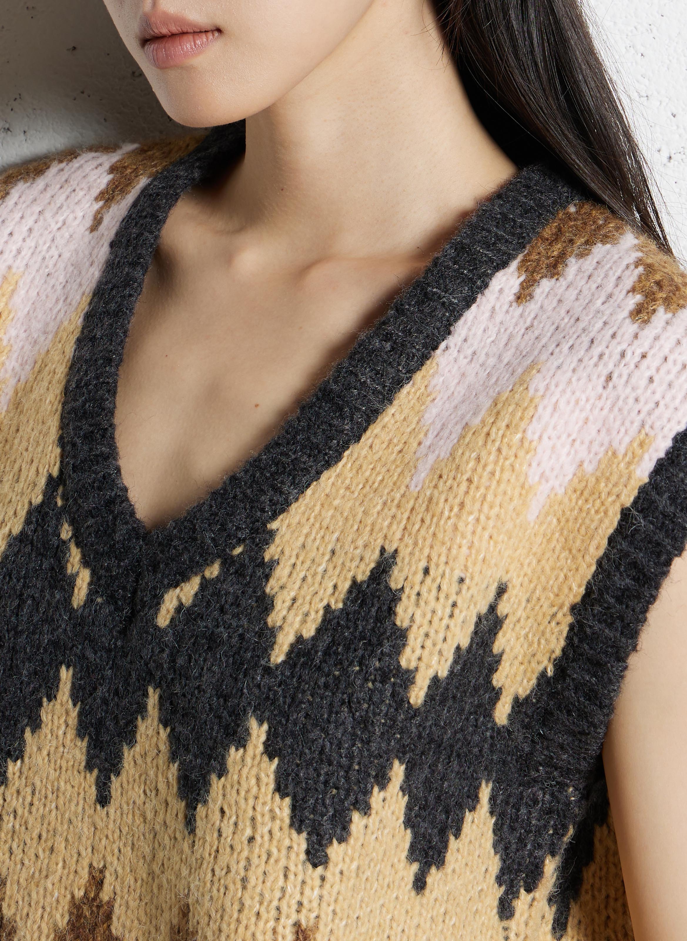 Pull droit col V en maille jacquard MAISON 123 Beige