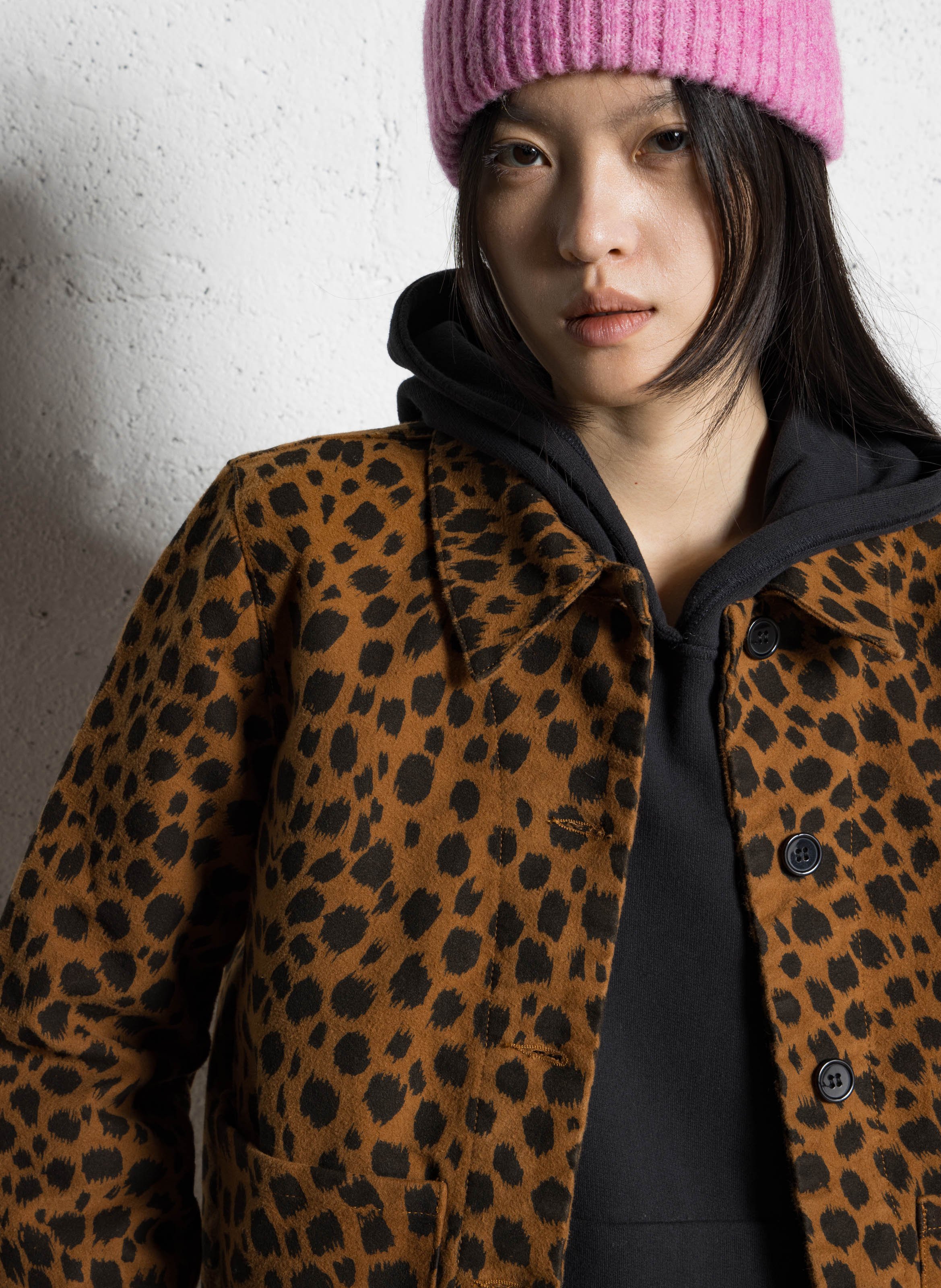 Manteau col classique imprimé en coton LEON & HARPER Marron