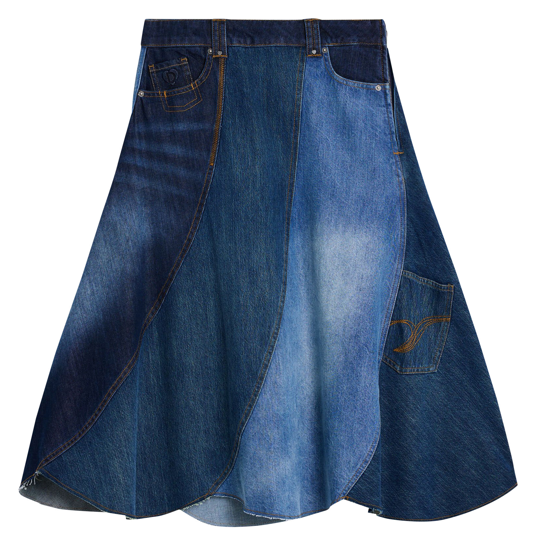 Jupe midi évasée en coton DESIGUAL Bleu