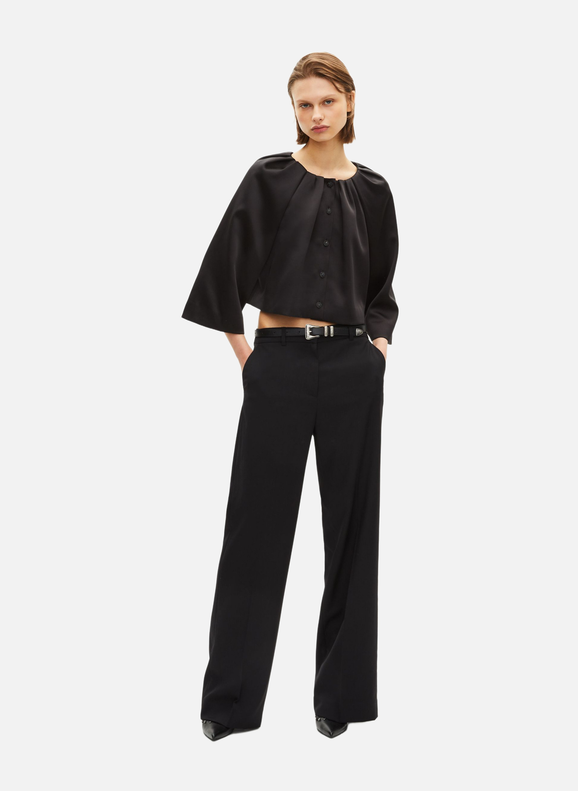 Short cape effect satin jacket THE KOOPLES Black