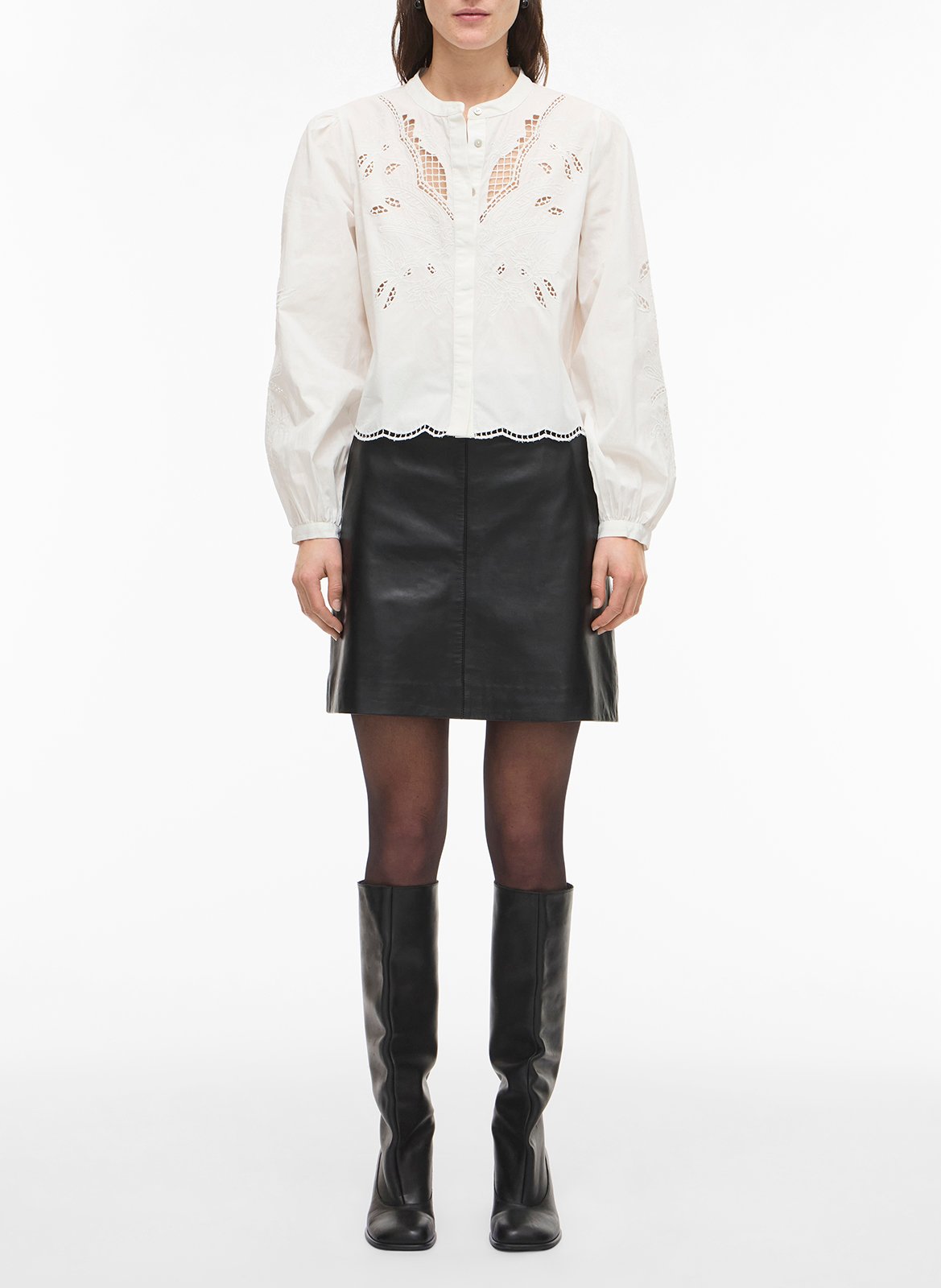 Straight round neck shirt in embroidered organic cotton ROUGE EDIT Beige