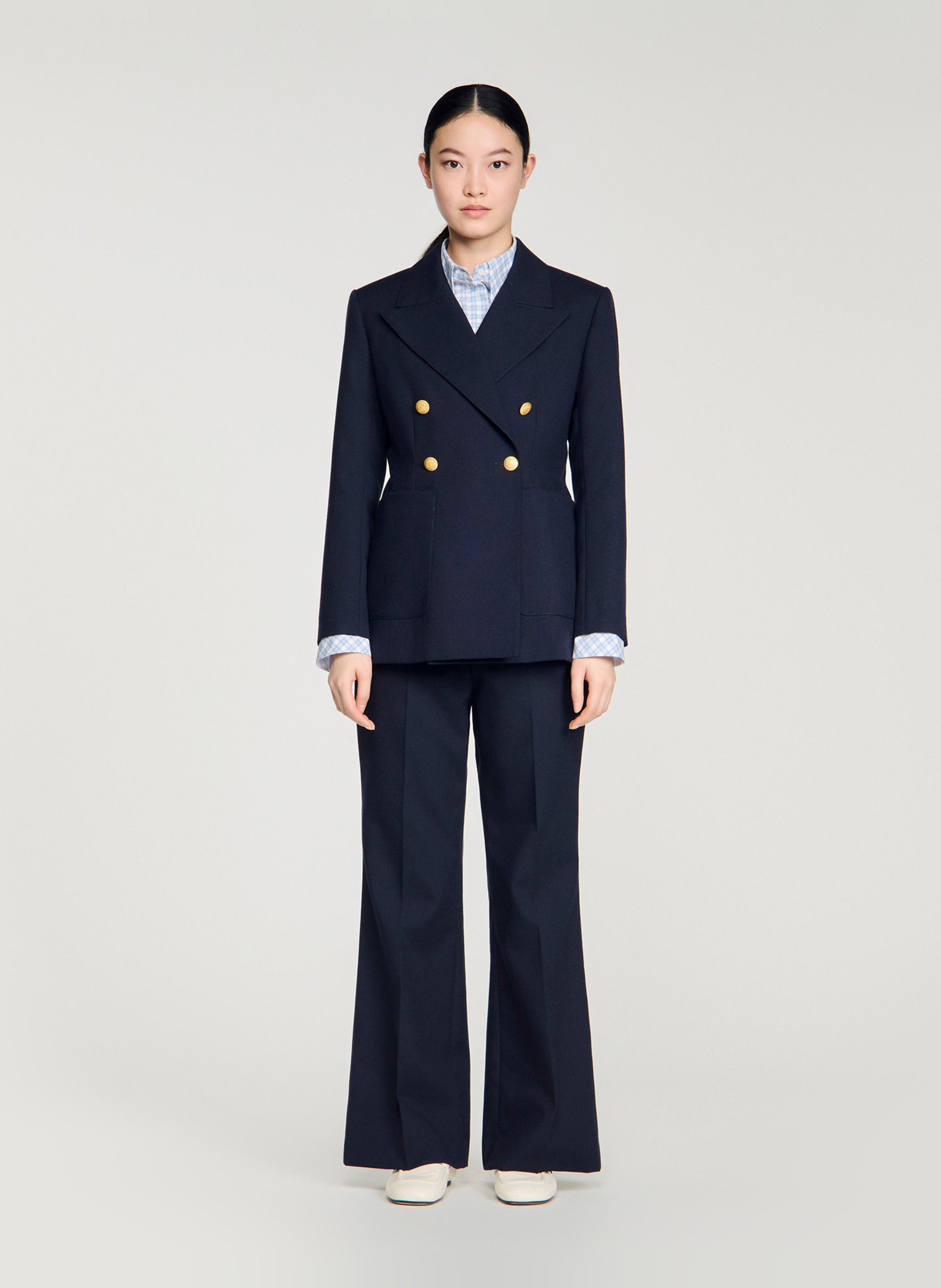 Veste tailleur boutonnée en laine mélangée SANDRO Blue