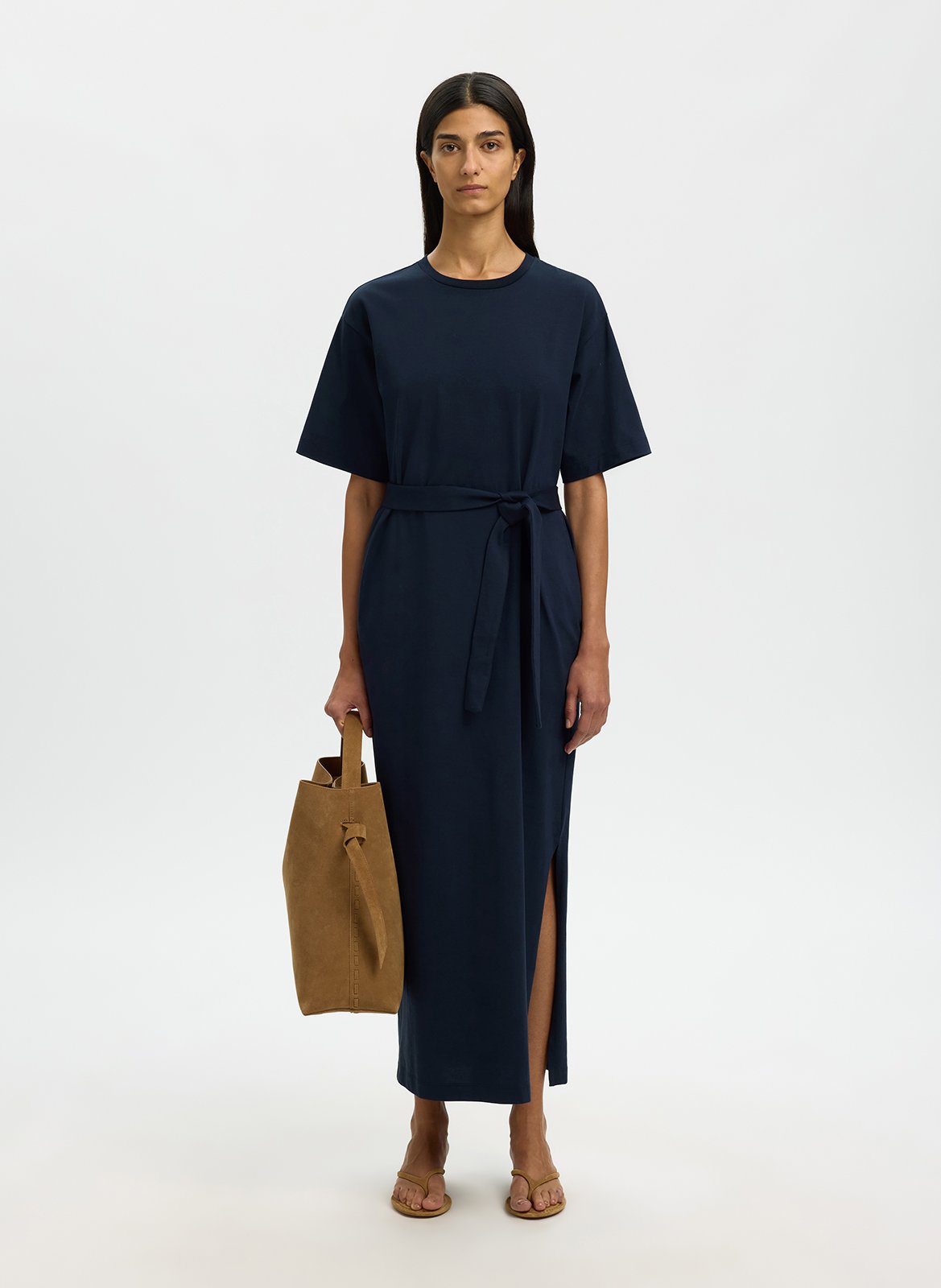 Robe longue col rond en coton bio SELECTED Bleu