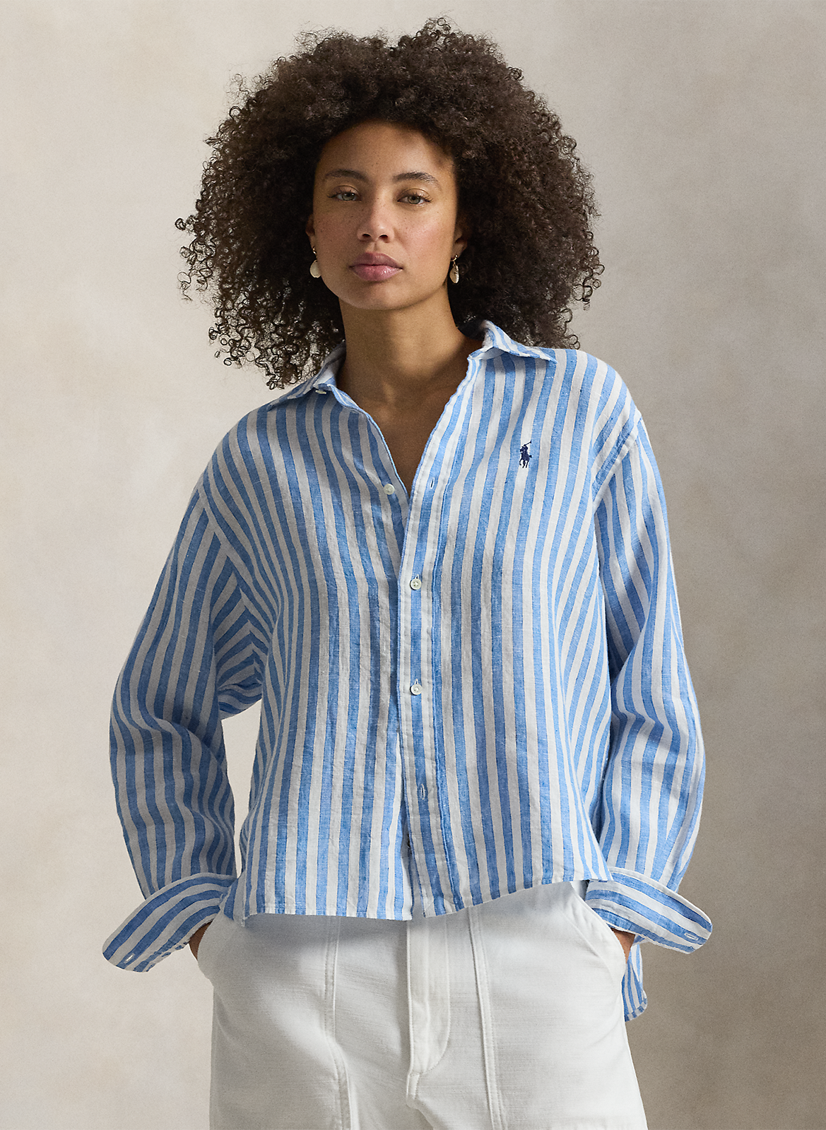 Ruimvallende, linnen blouse met klassieke kraag en print POLO RALPH LAUREN