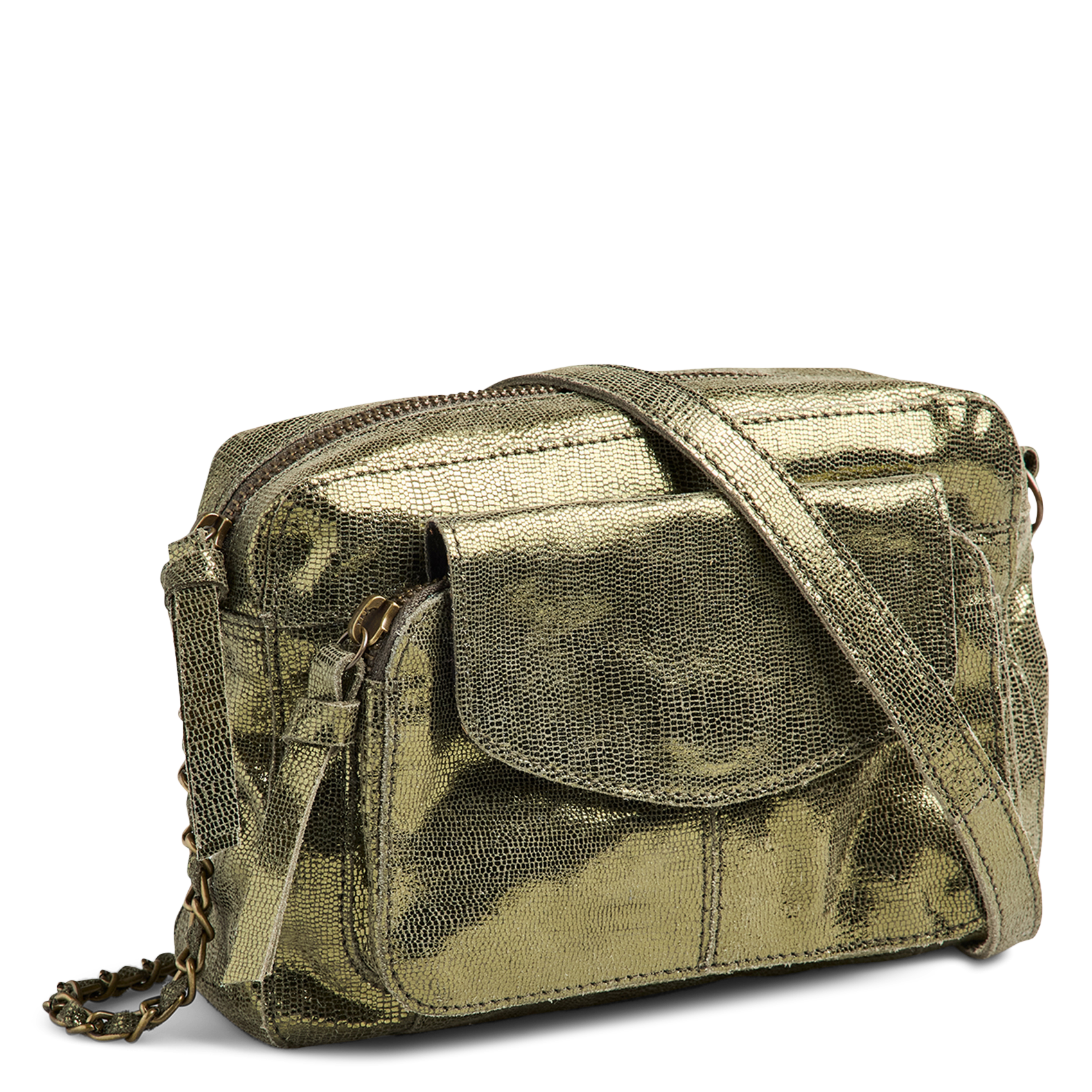 Sac bandoulière en cuir métallisé PIECES Vert