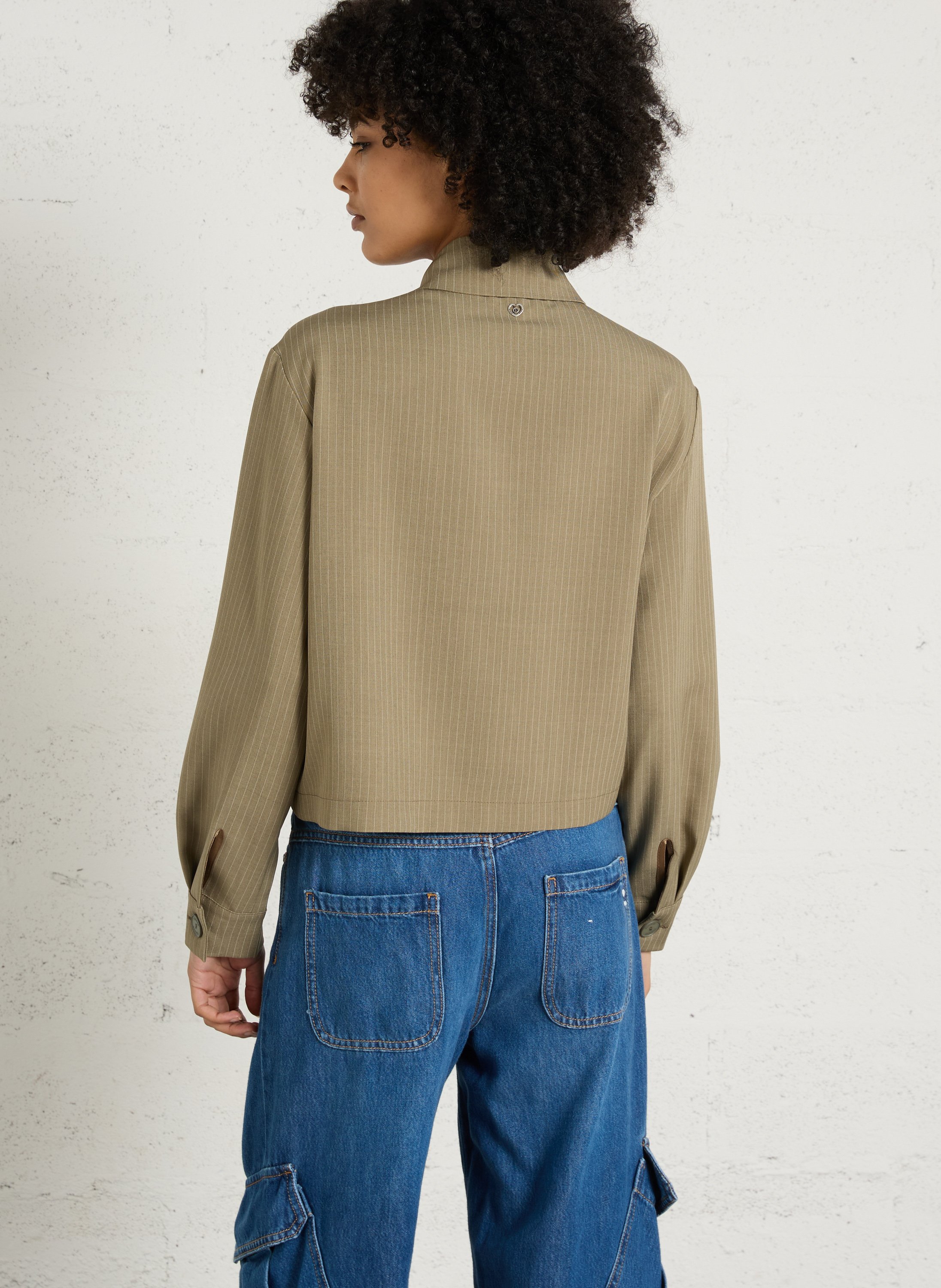 Straight coat with classic collar in stripes PLEASE Khaki