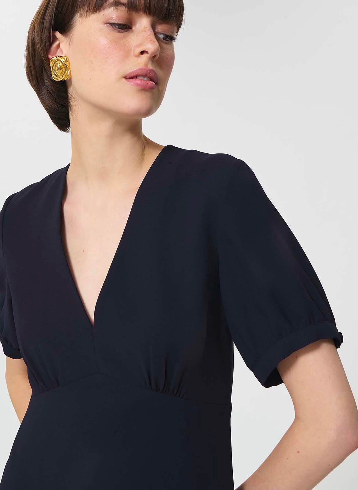 Robe midi col V en crêpe TARA JARMON Bleu