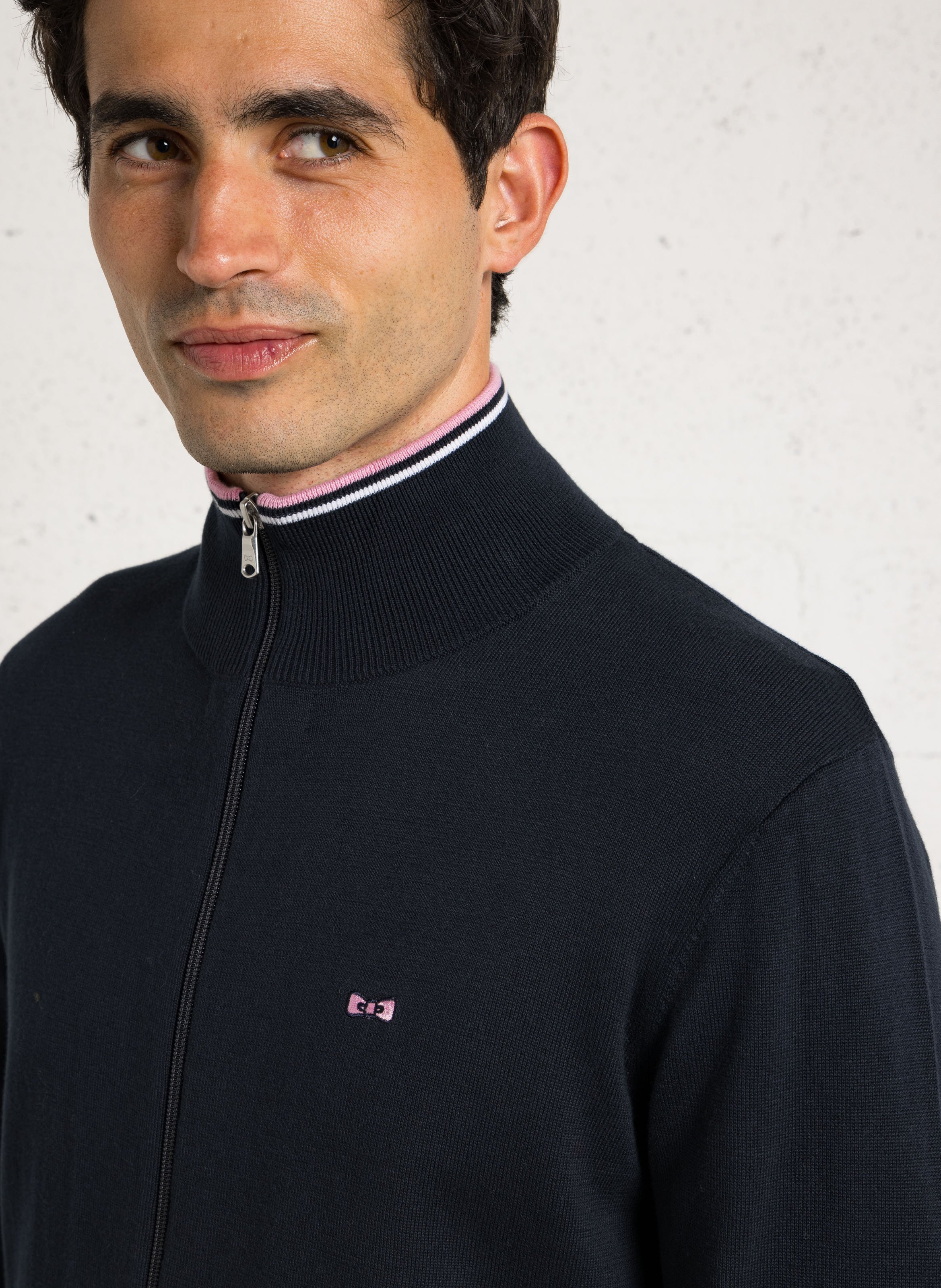 Gilet droit zippé à broderie nœud EDEN PARK Bleu