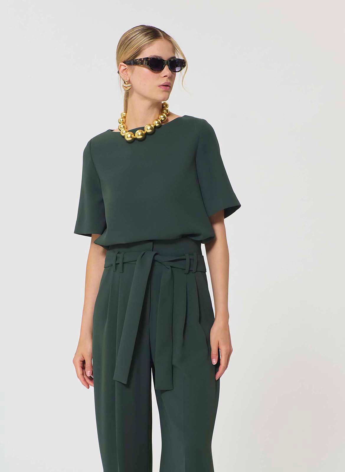 Top droit col bateau Vert