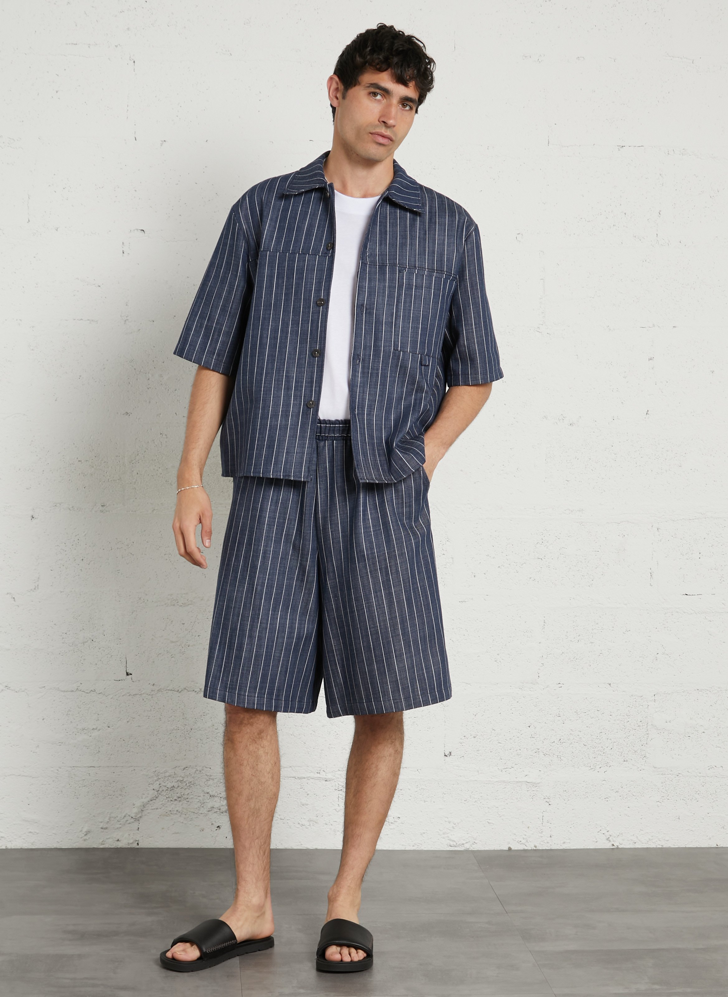Oversized short-sleeve striped shirt IMPERIAL White
