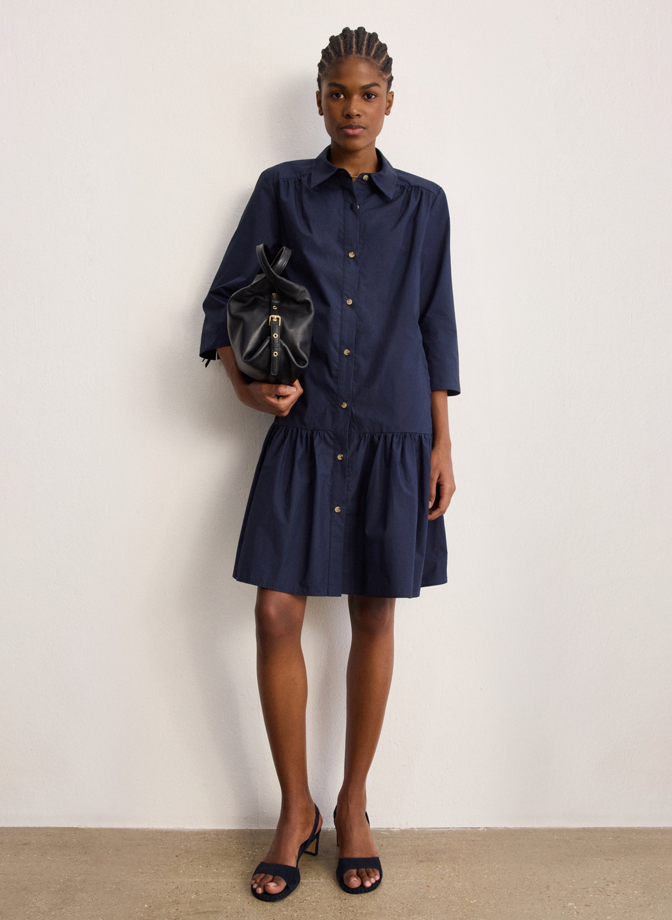 Robe courte col classique en coton  PABLO Bleu