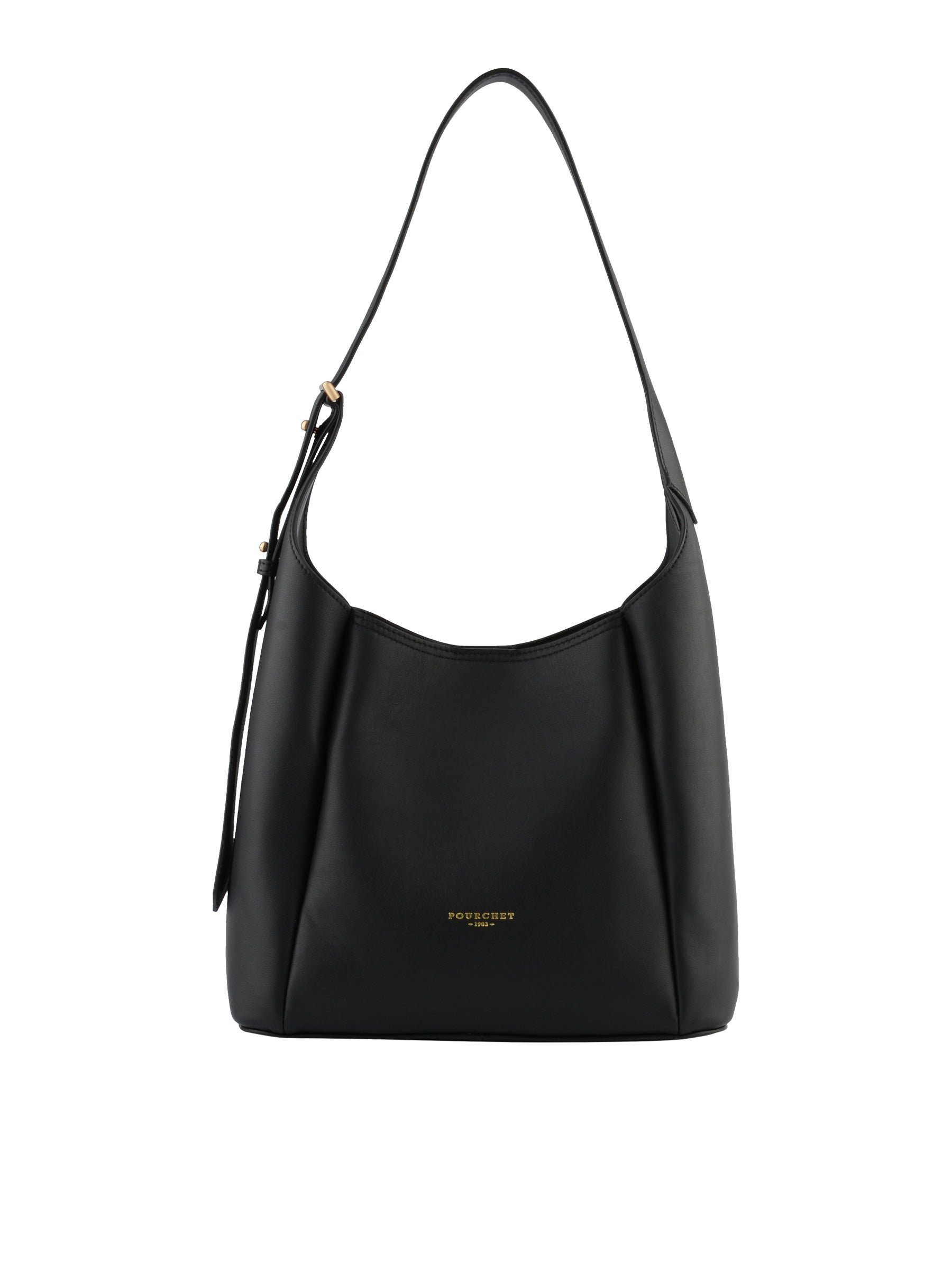 Sac porté épaule en cuir de vachette POURCHET Noir