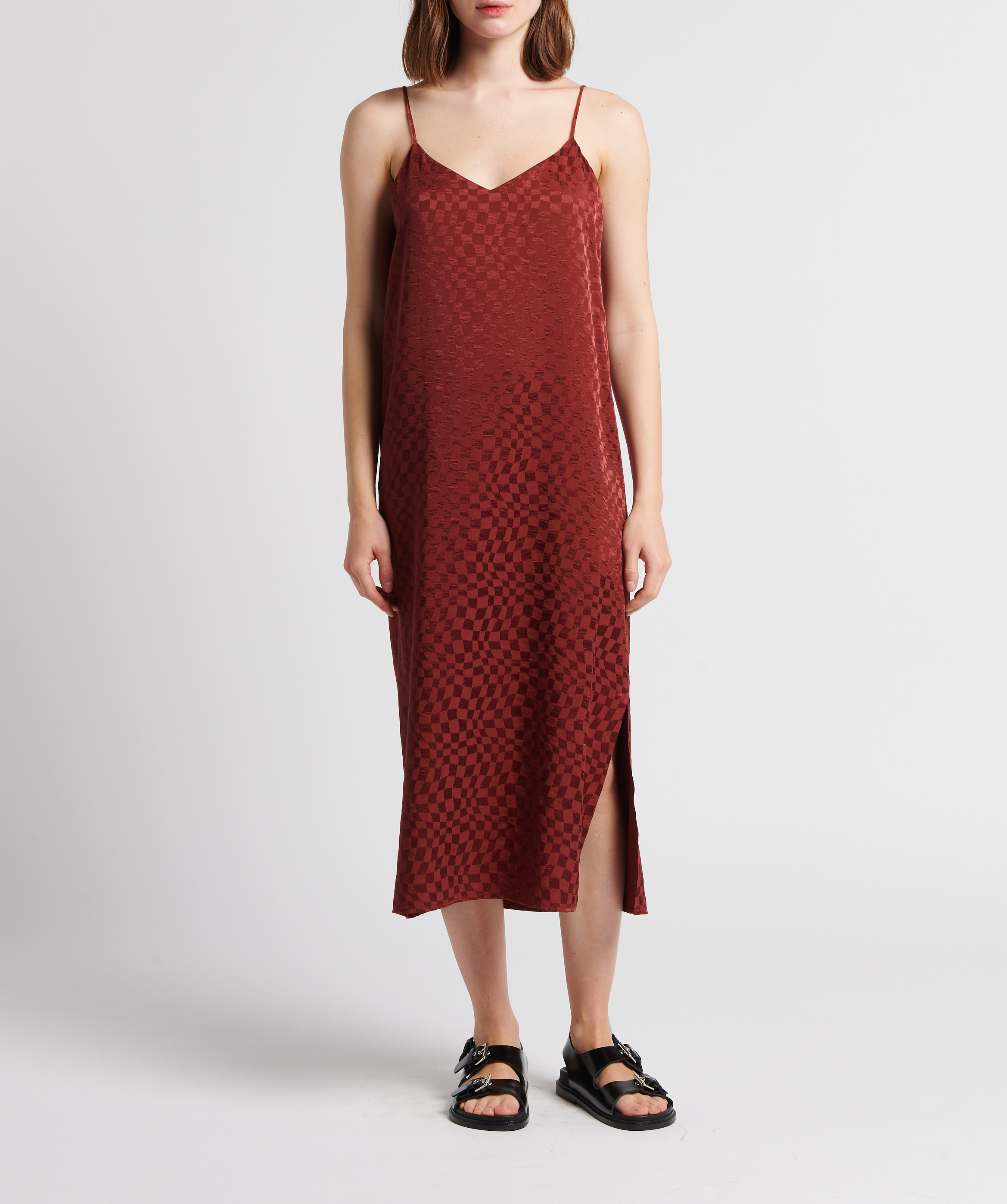 Satin checkered midi dress RITA ROW Red