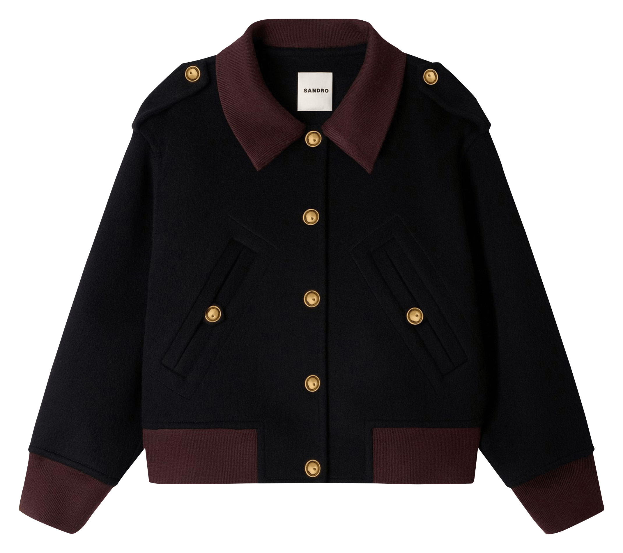 Manteau court col classique en laine SANDRO Noir