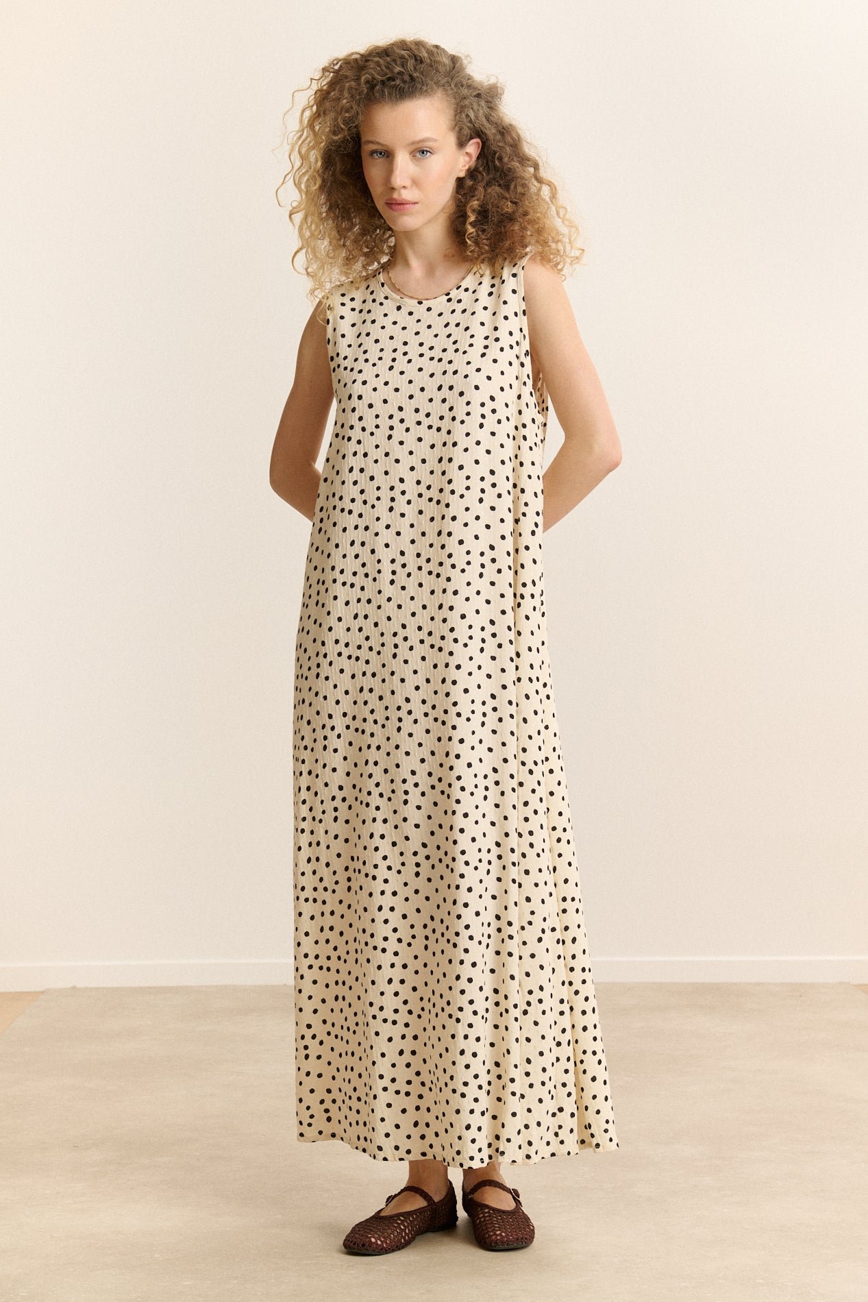 Robe longue sans manches à pois GARANCE PARIS Blanc