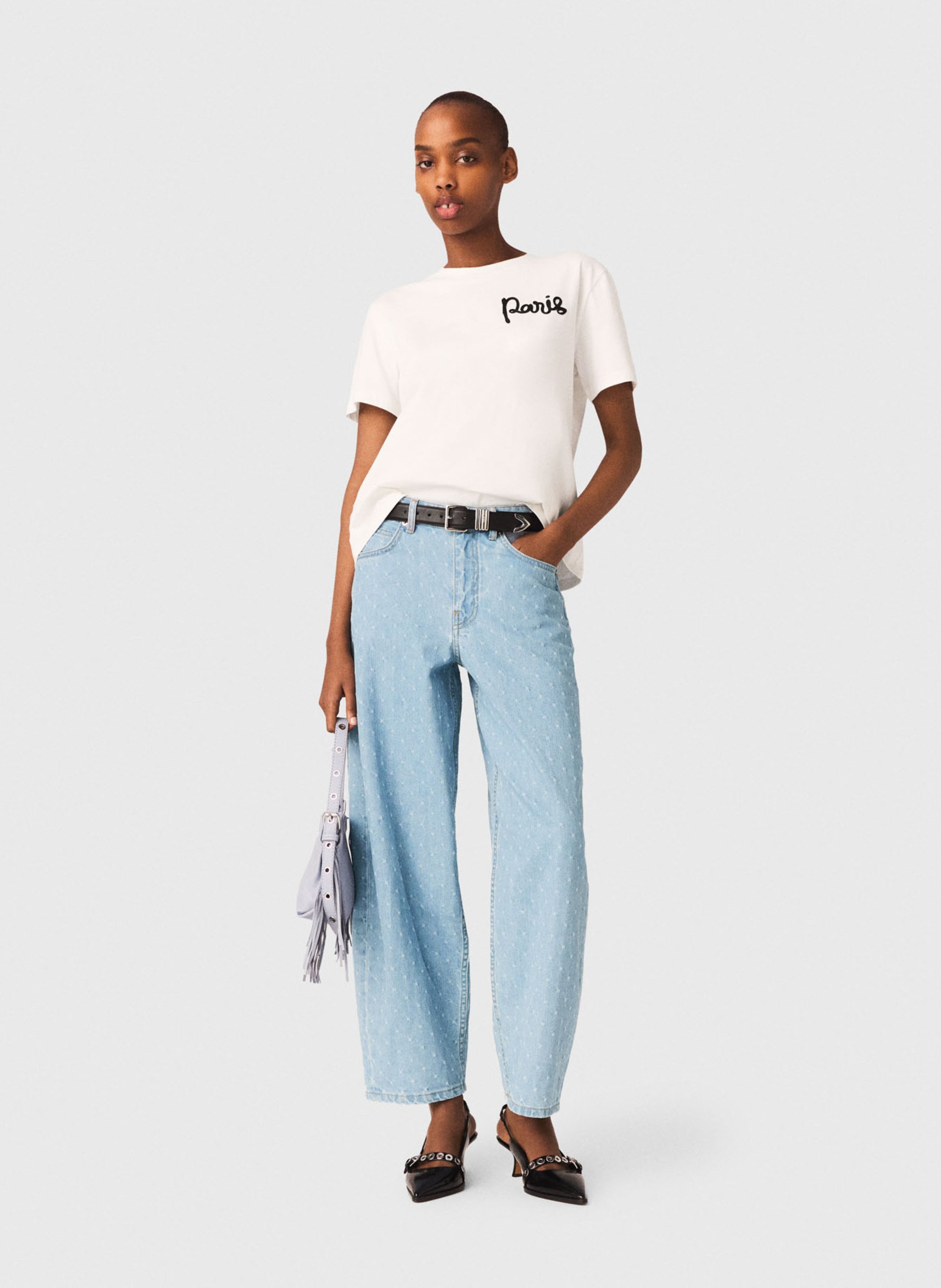 Tee-shirt droit à broderie en coton MAJE Blanc