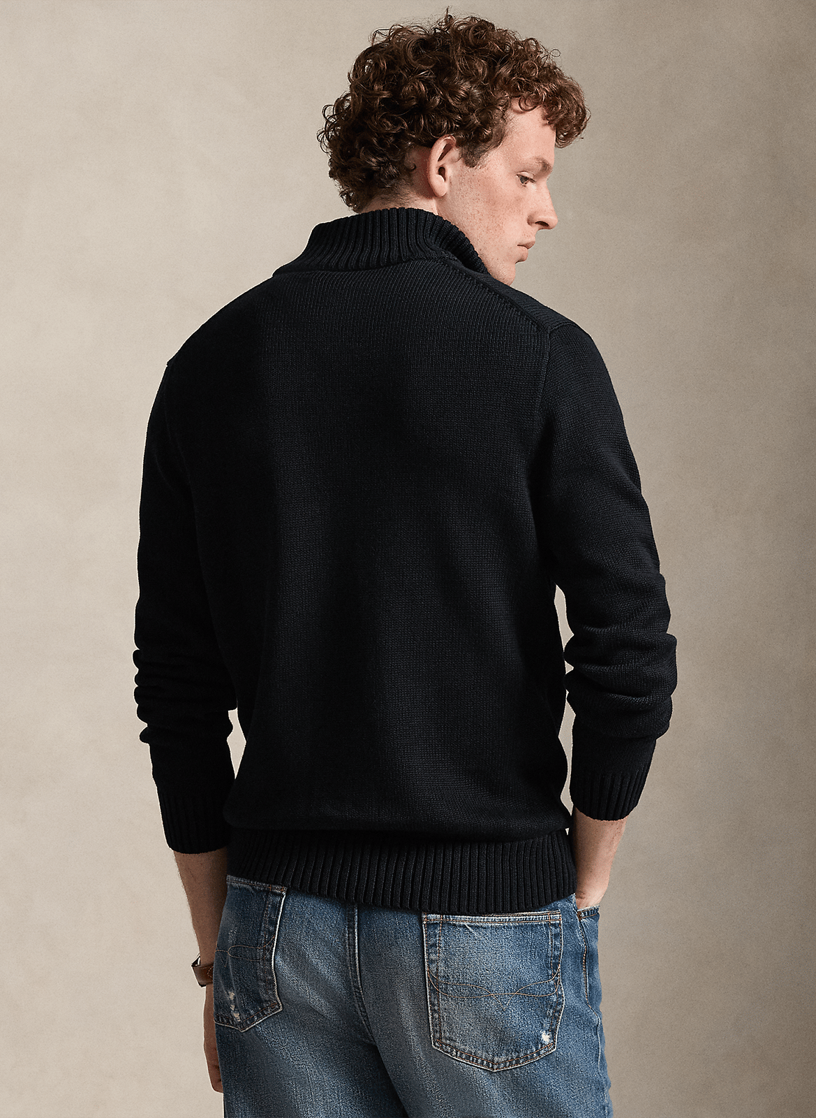 Pull col zippé en coton POLO RALPH LAUREN Noir