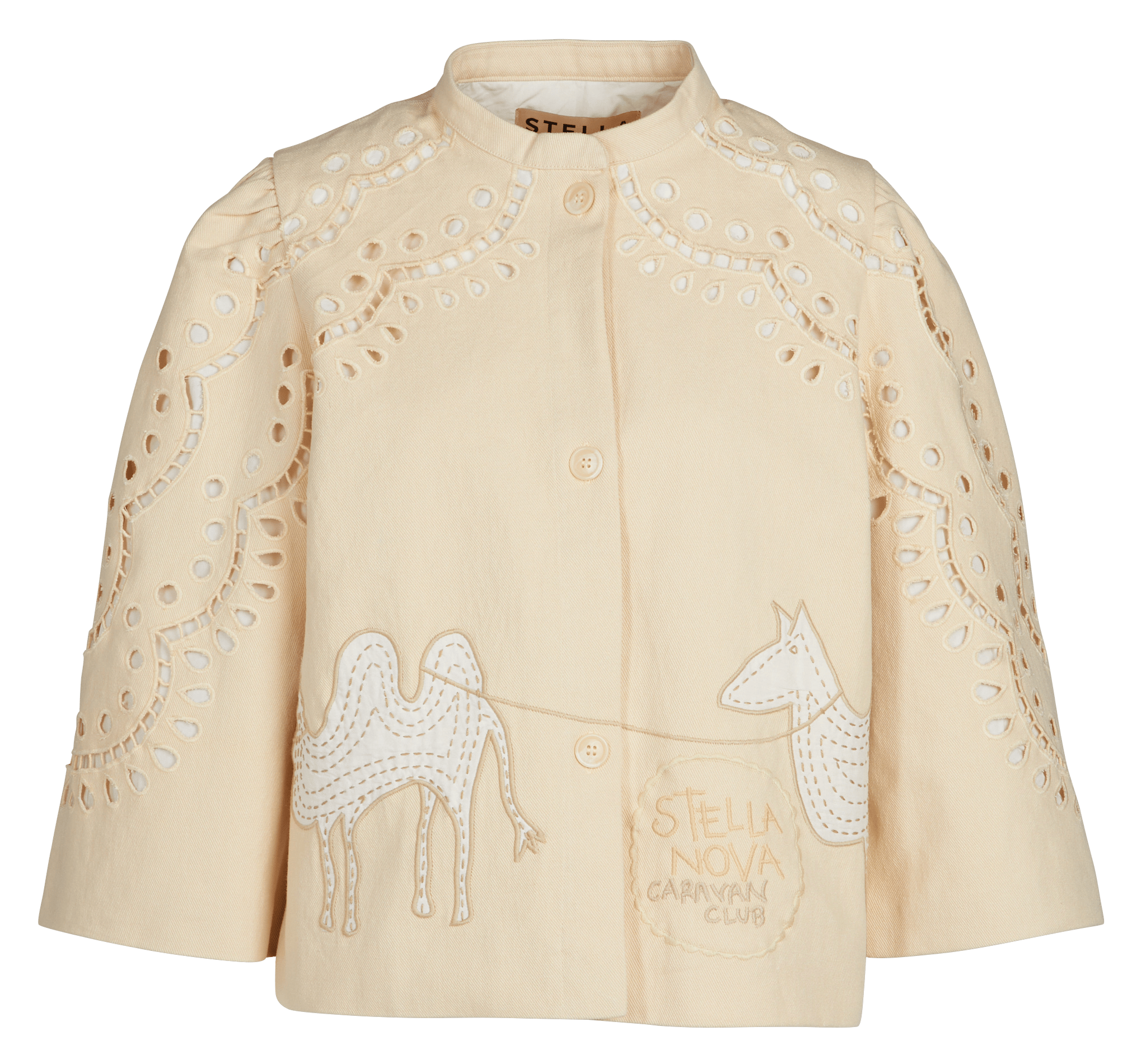 Straight jacket with round neck and embroideries STELLA NOVA Beige