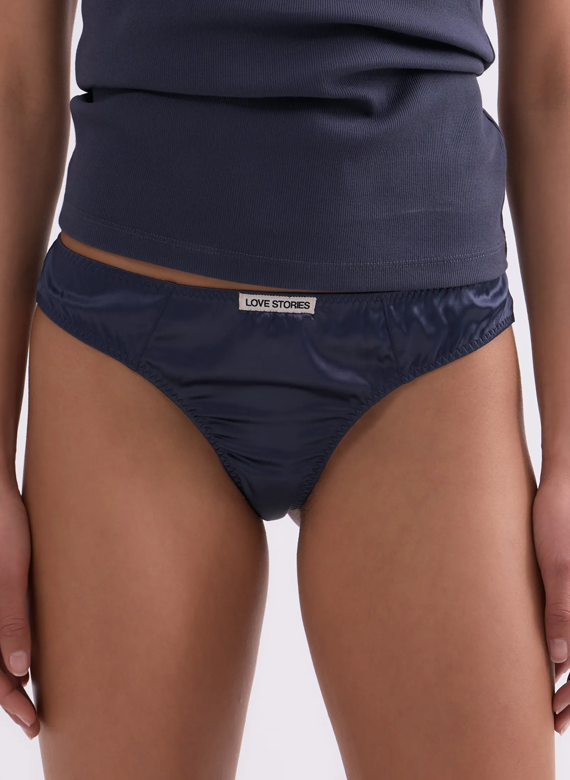 Tanga uni satiné LOVE STORIES Bleu