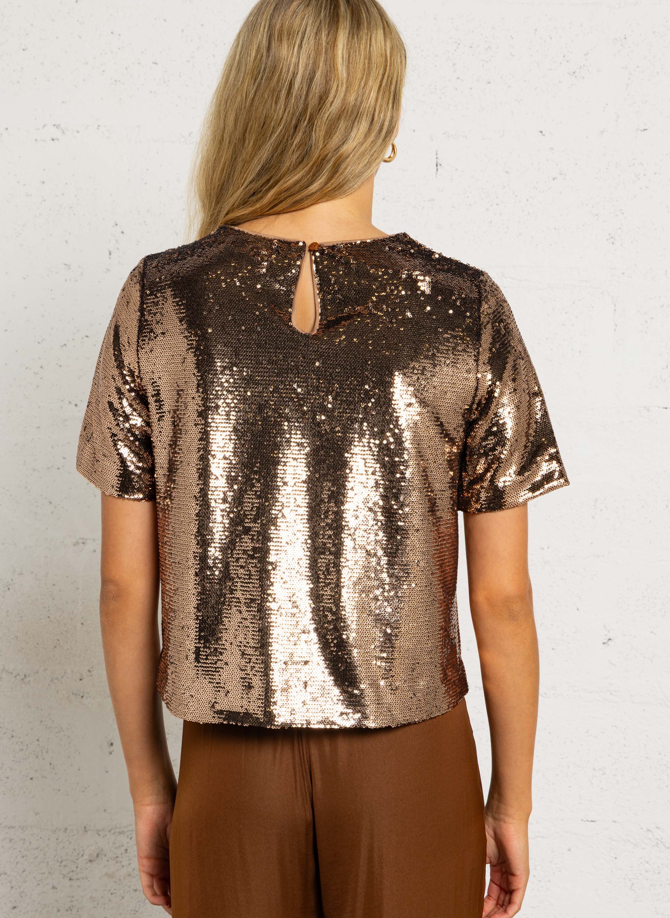 T-shirt met pailletten korte mouwen MAISON 123 Bruin