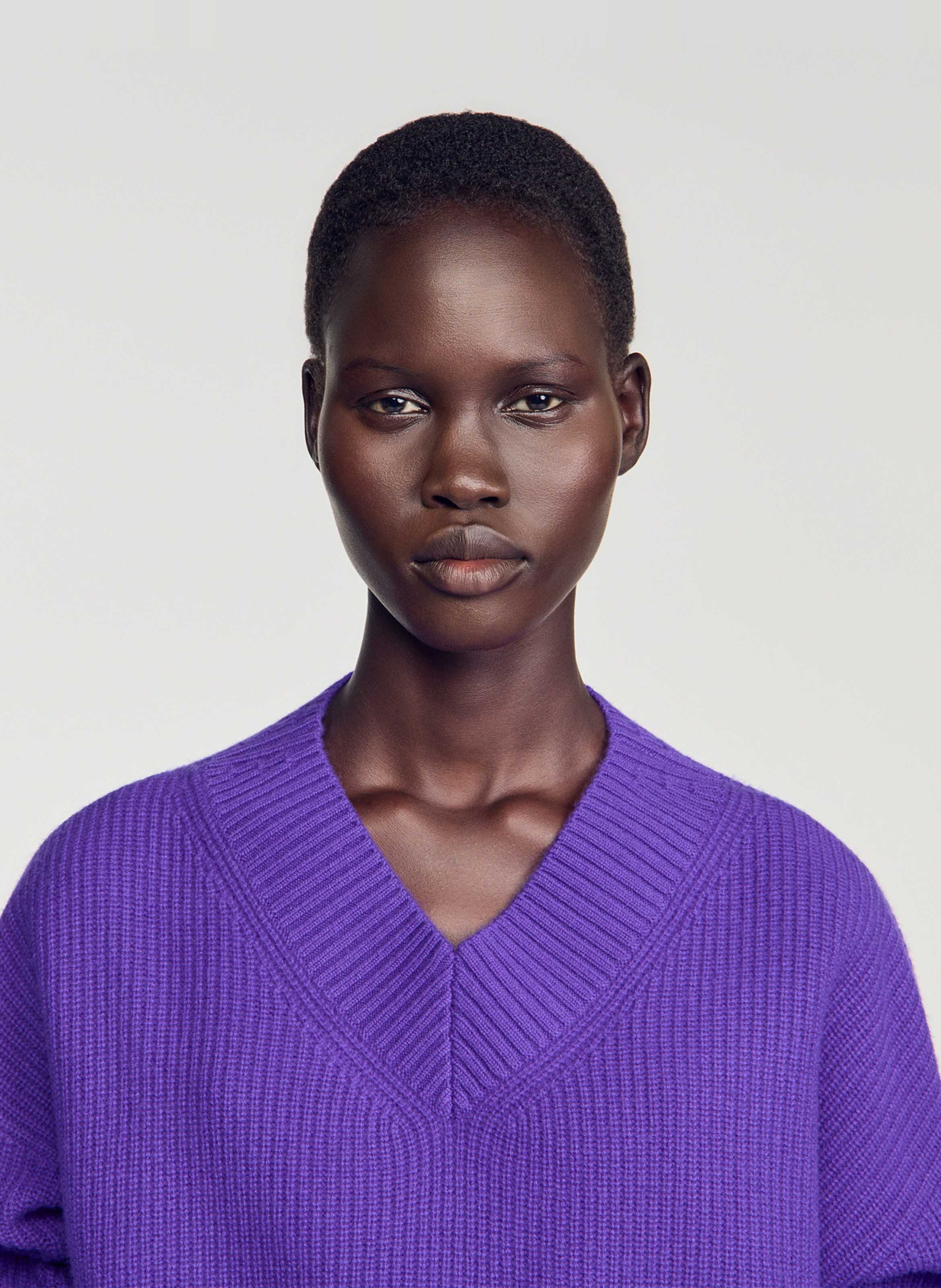 Pull ample col V en laine SANDRO Violet